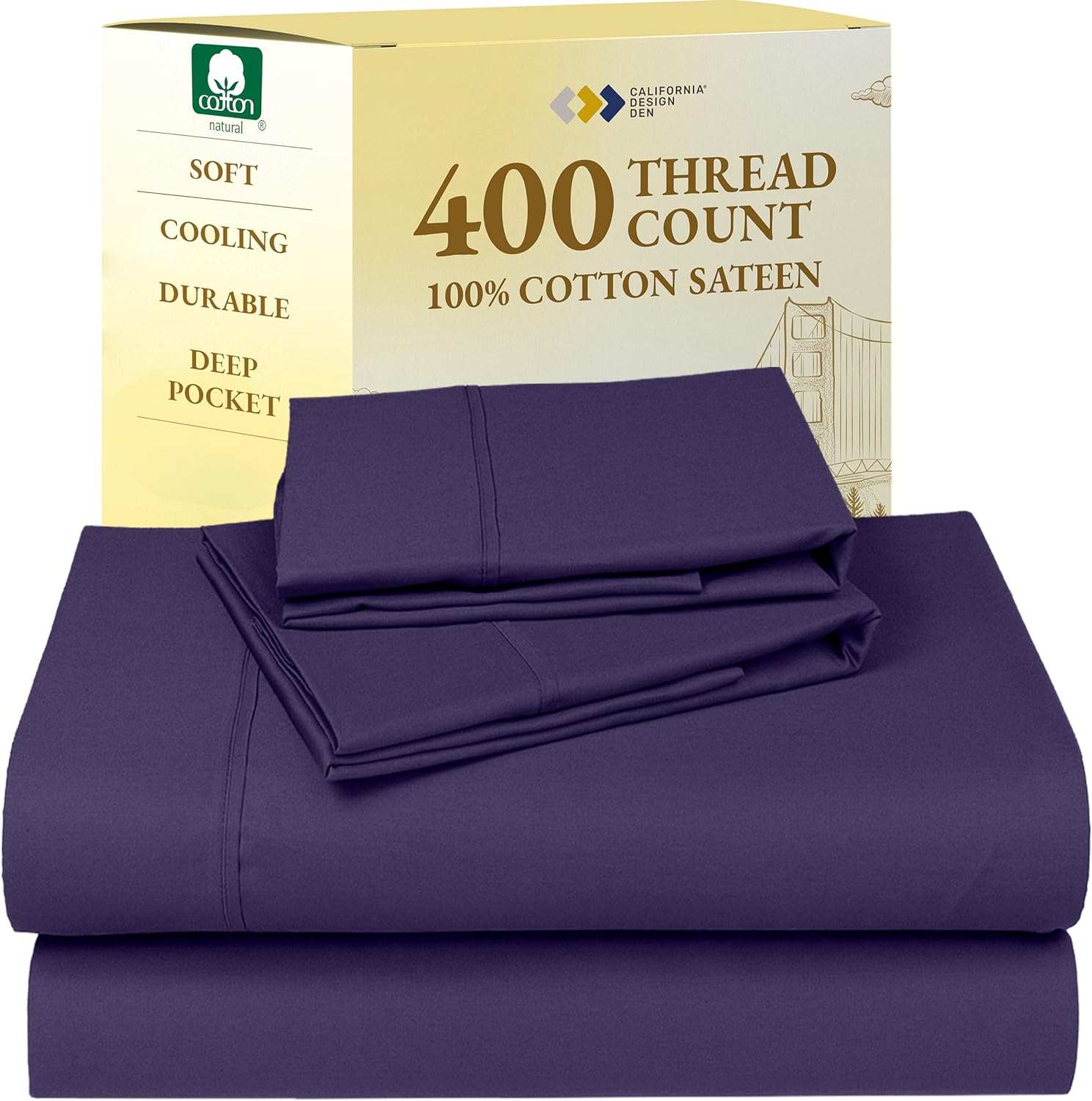 California Design Den King Size Sheets Set - Soft 400 Thread Count Sateen, Natural 100% Cotton Sheets King Size, Deep Pockets with All Around Elastic for a Snug Fit, Cool & Durable Bedding - White - Image 55