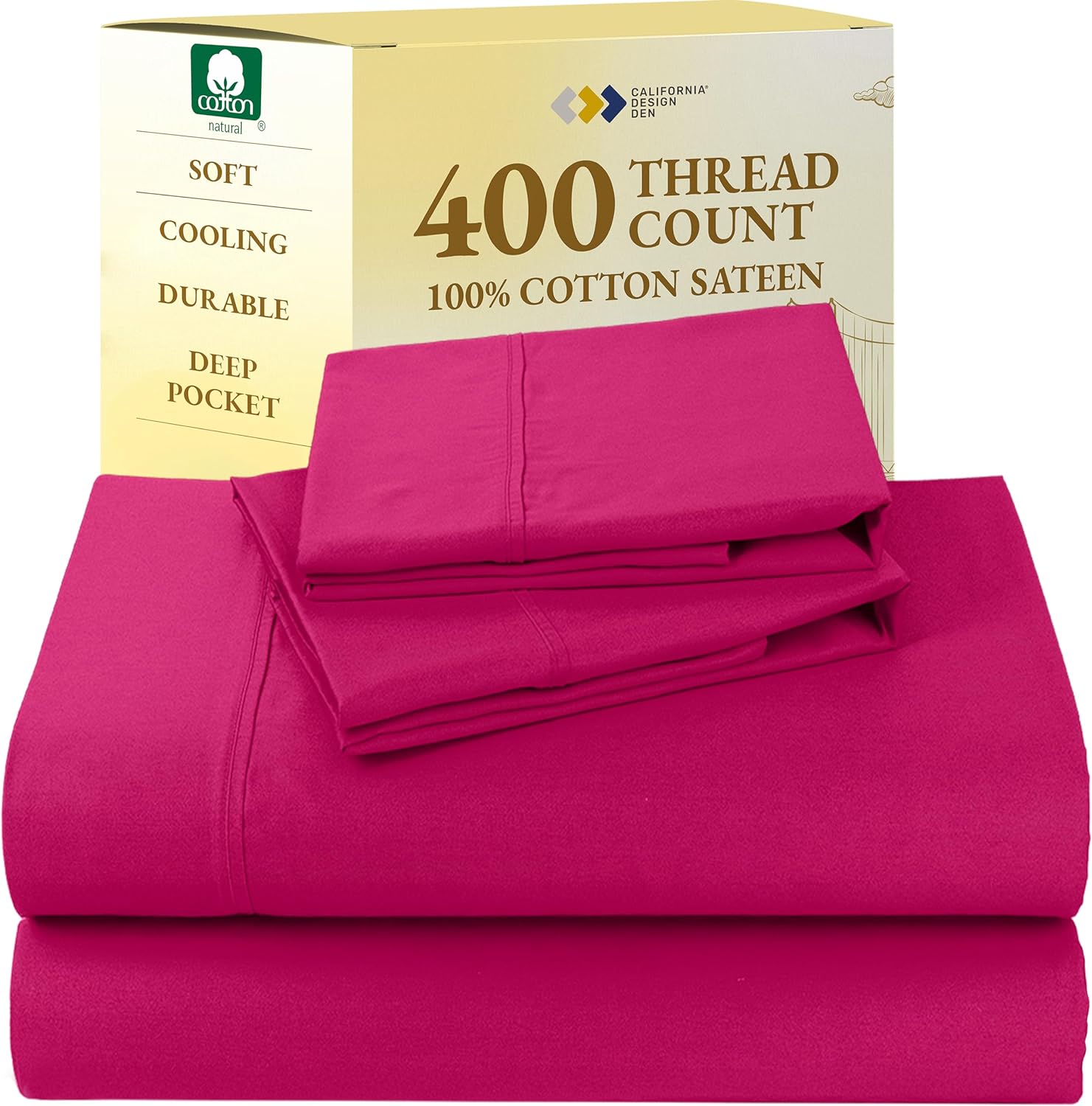 California Design Den King Size Sheets Set - Soft 400 Thread Count Sateen, Natural 100% Cotton Sheets King Size, Deep Pockets with All Around Elastic for a Snug Fit, Cool & Durable Bedding - White - Image 72