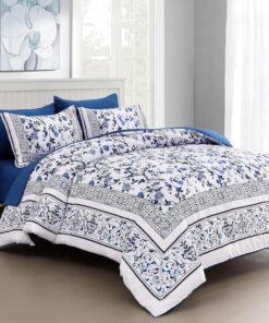 Dobuyly Floral Queen Comforter Set, 7 Piece Bed in a Bag Queen Size Blue Flowers on White Botanical Bedding Set, Soft Microfiber Bedding Comforter Sets with Sheets for All Season