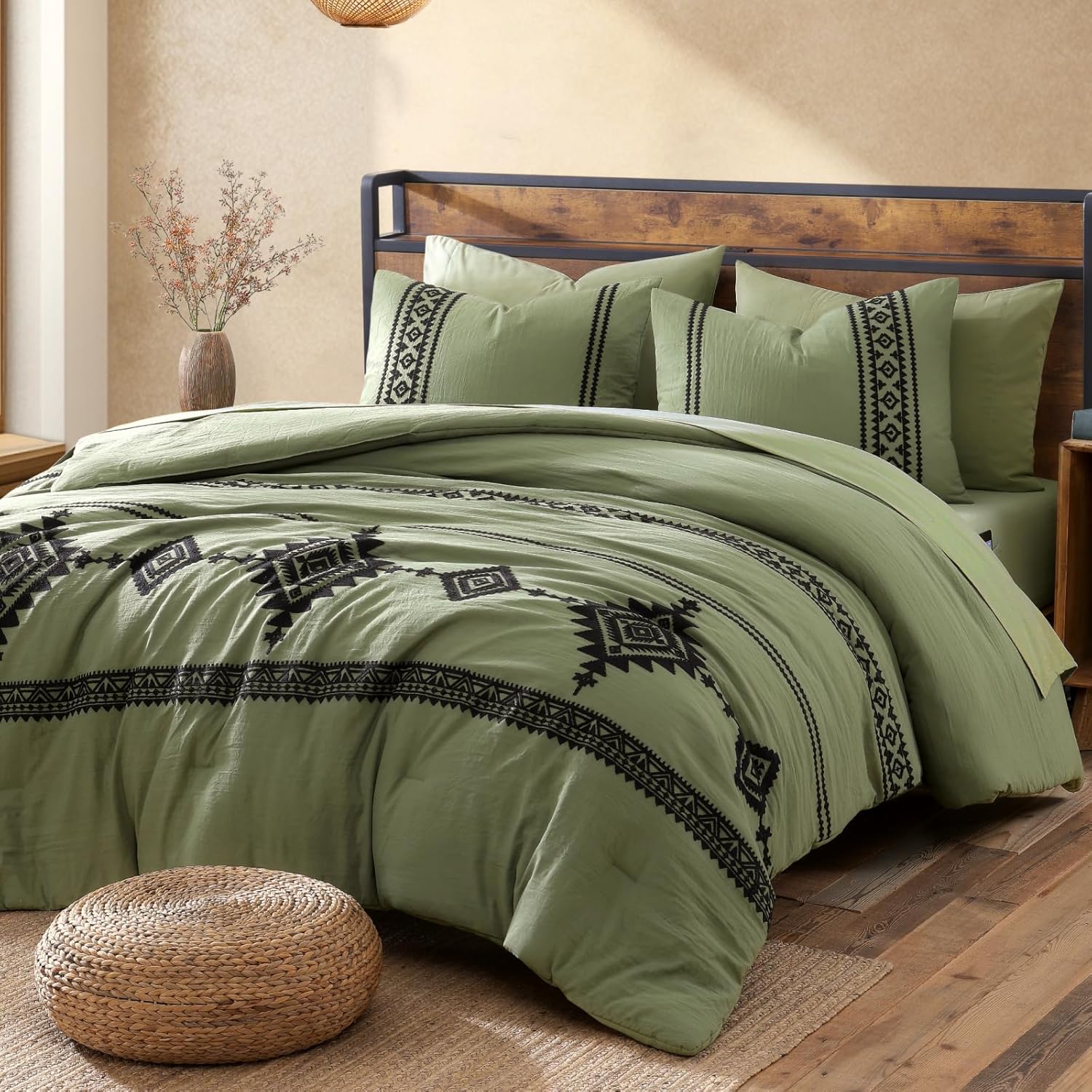 MaiRêve Burnt Orange Embroidery Comforters Set Queen Size - 7 Pieces, Farmhouse Western Bedding All Season, Bed in A Bag Queen Boho Comforter Set with Sheets, Pillowcases & Shams - Image 16