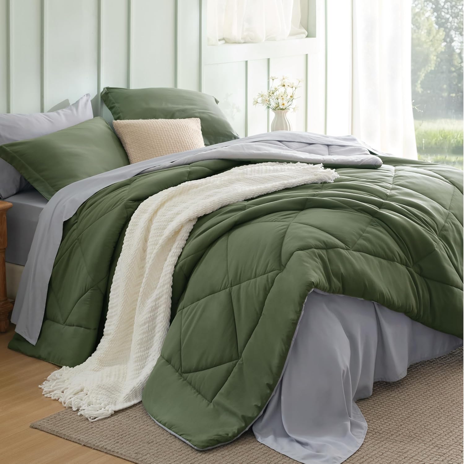 Bedsure Queen Comforter Set - 7 Pieces Reversible Grey Bedding, Queen Size Bed Set for All Seasons, Bed in a Bag with Down Alternative Comforter, Sheets, Pillowcases & Shams - Image 28