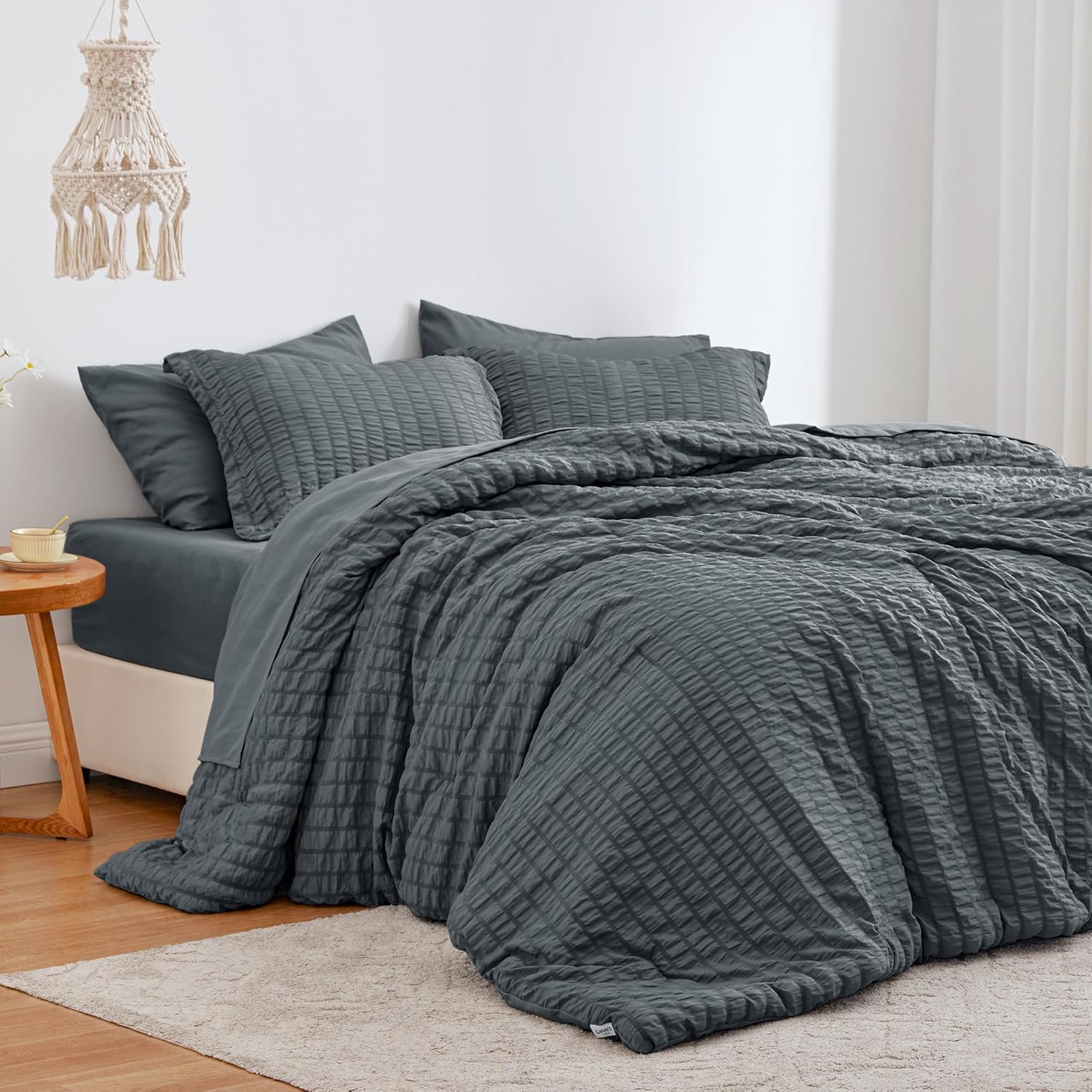 Love's cabin Seersucker Black 7 Pieces Comforter Set Full, All Season Lightweight Bedding Set, Full Bed in a Bag Comforter Set with Comforter, Flat Sheet, Fitted Sheet, Pillowcase and Pillow Sham - Image 10
