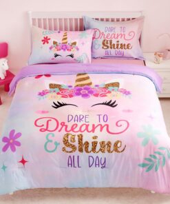 Joiedomi Kid Twin Comforter Set 5 Piece Unicorn Bedding Set for Boys Girls Super Soft Microfiber Bed in a Bag with Comforter Sheets Pillowcase Sham