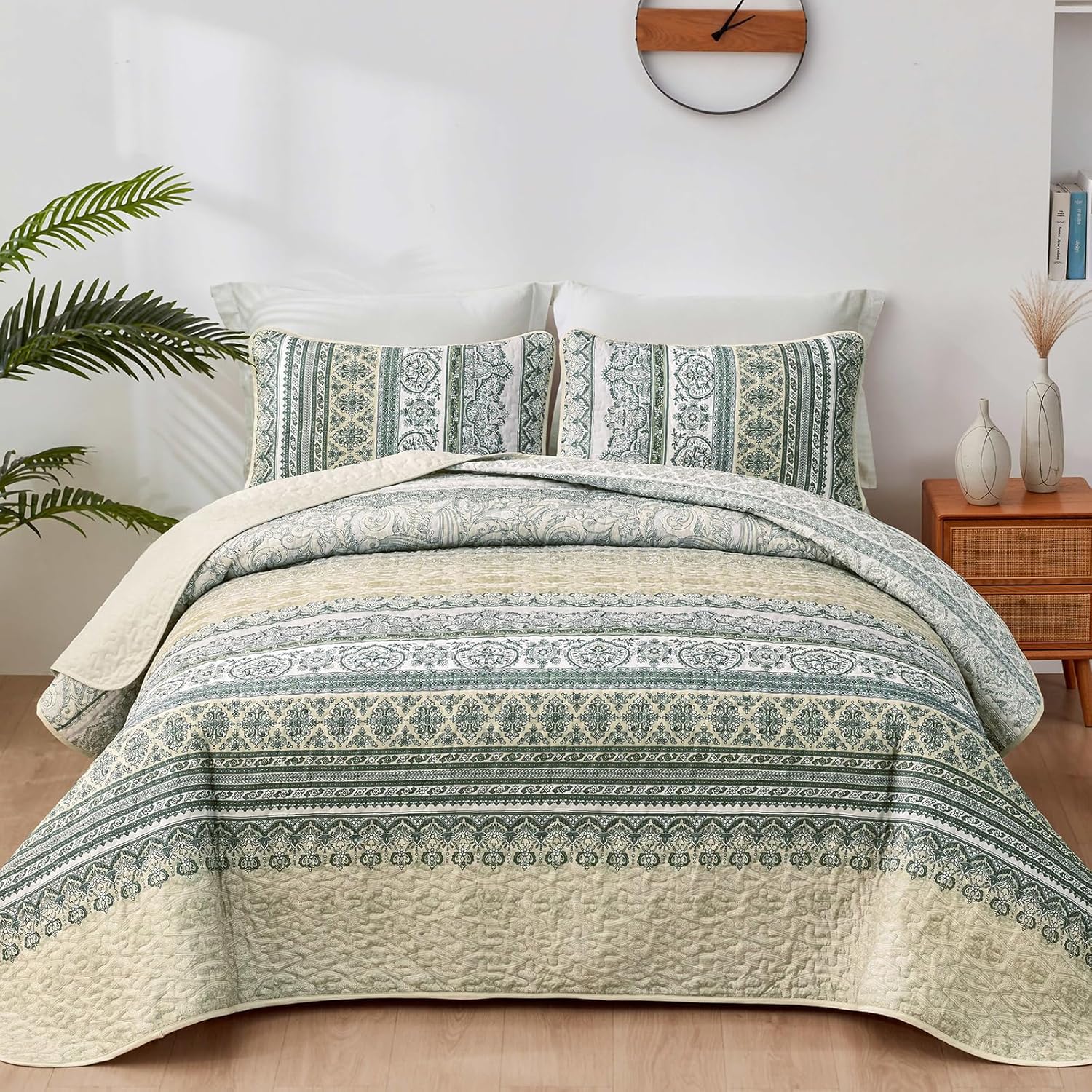 WONGS BEDDING Bohemian Quilt Set King Size, Boho Striped Printed Bedding Bedspread Coverlet Set for All Season, Lightweight Microfiber Quilts with 2 Pillowcases 104"x90" (3 Pieces, Colorful) - Image 13