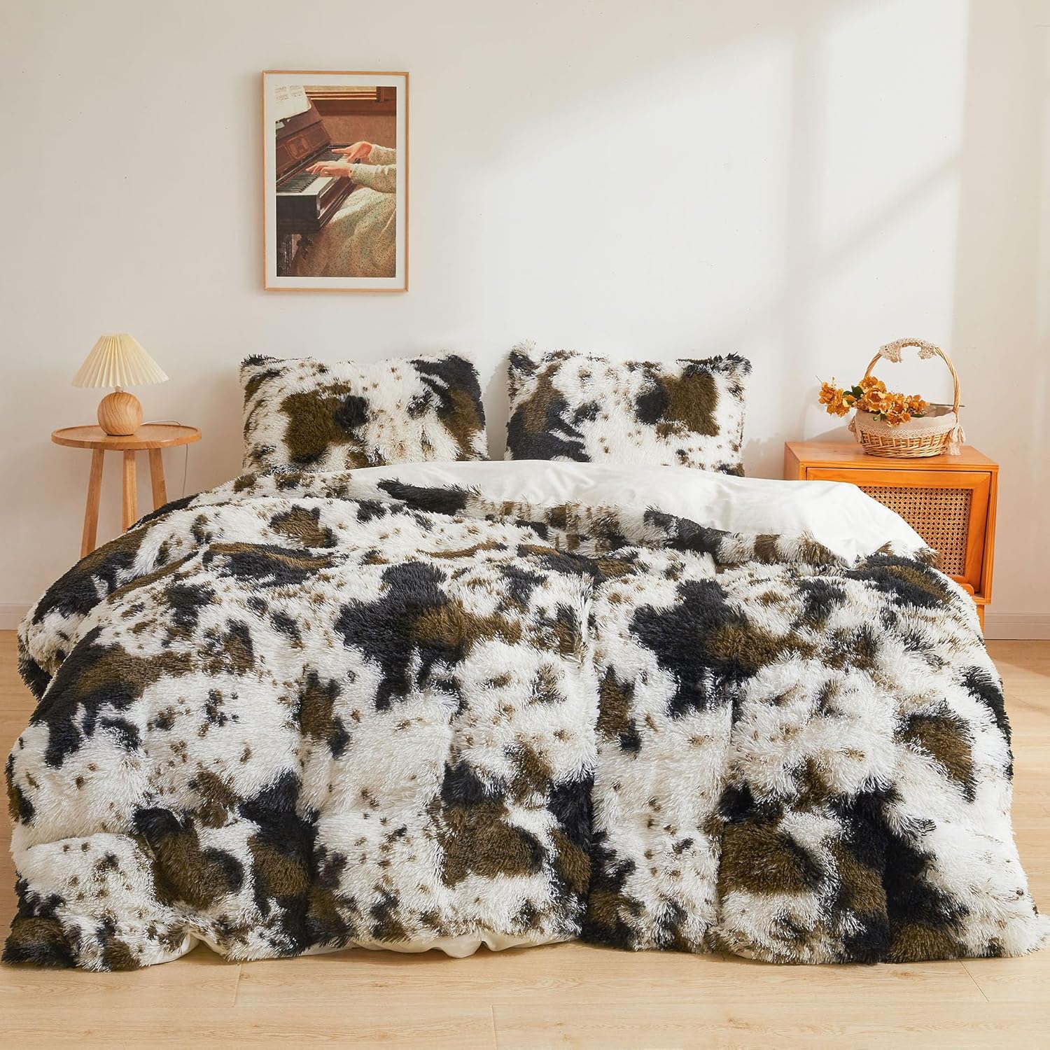 XeGe Cheetah Print Fluffy Faux Fur Duvet Cover Set, 3 Pieces Soft Plush Shaggy Fuzzy Bedding Set(1 Faux Fur Leopard Print Comforter Cover + 2 Furry Pillowcases), Zipper Closure(Queen, Brown) - Image 11