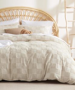 Bedsure Boho Kids Duvet Cover Queen Size(Duvet Insert/Comforter not Included - Checkered Duvet Cover Queenfor All Seasons,Soft Shabby Chic Boho Bedding (Beige, 90" x 90")