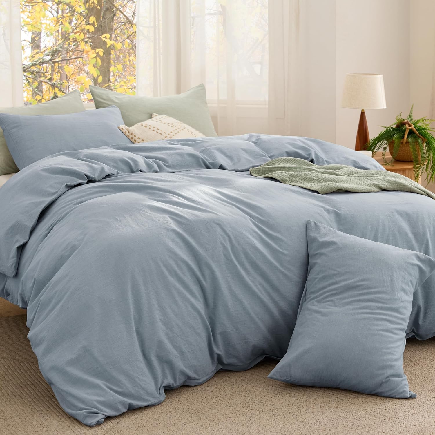 Bedsure Comforter Set King Size - Cotton Fabric with Microfiber Inner Fill, Grayish Olive Green Soft Bed Set for All Seasons, 3 Pieces, 1 Comforter (104" x 90") and 2 Pillow Cases (20" x 36") - Image 9