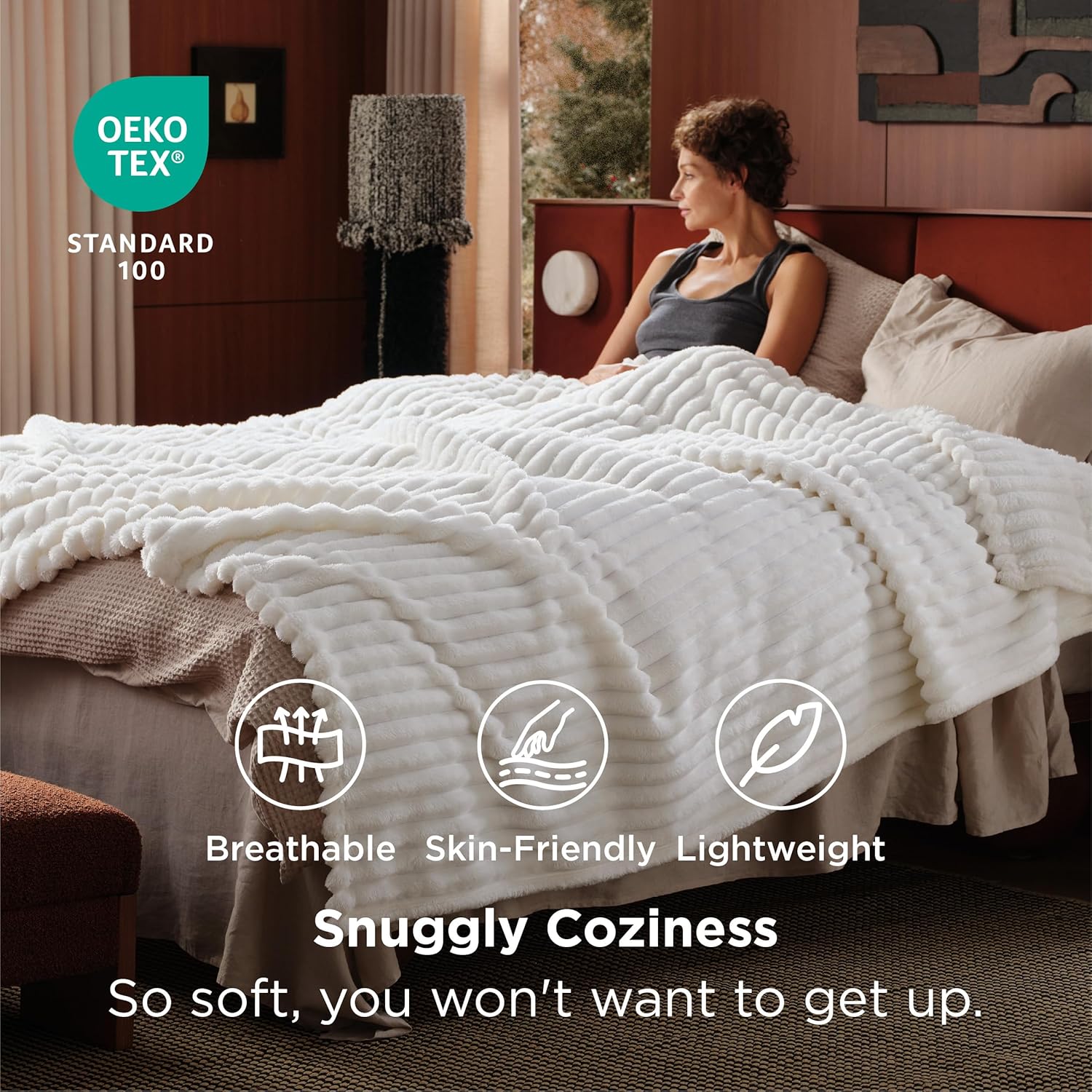 Bedsure GentleSoft Blankets Queen Size for Bed - Cozy Soft Sofa Couch Cover Blankets for Women, Cute Large Bedding Fleece Throws for Girls, Off White, 90x90 Inches - Image 3