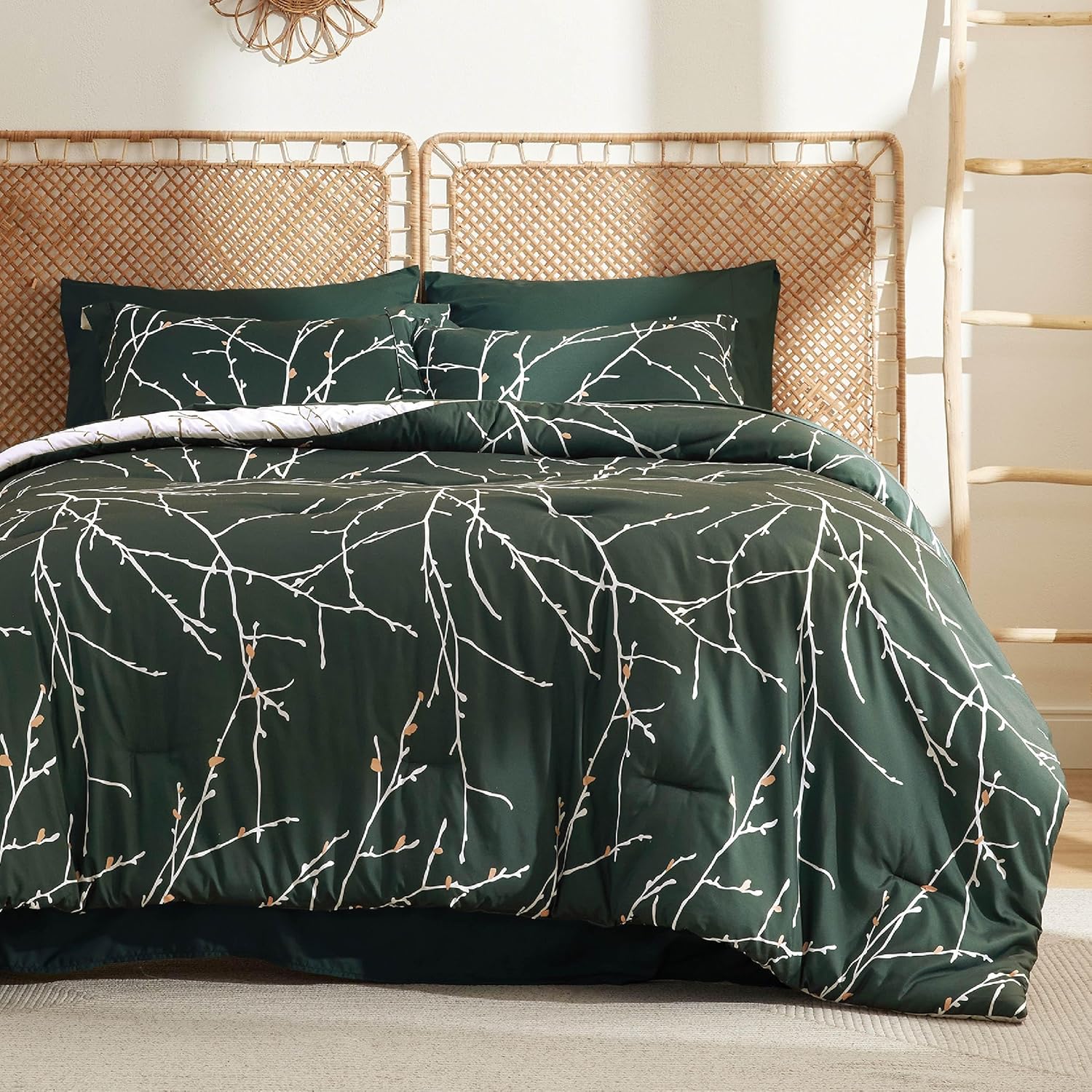 Bedsure Queen Comforter Set - 7 Pieces Floral Sage Green Soft Bedding Sets, Queen Bed in a Bag with Botanical Flowers Comforter, Sheets, Pillowcases & Shams - Image 27