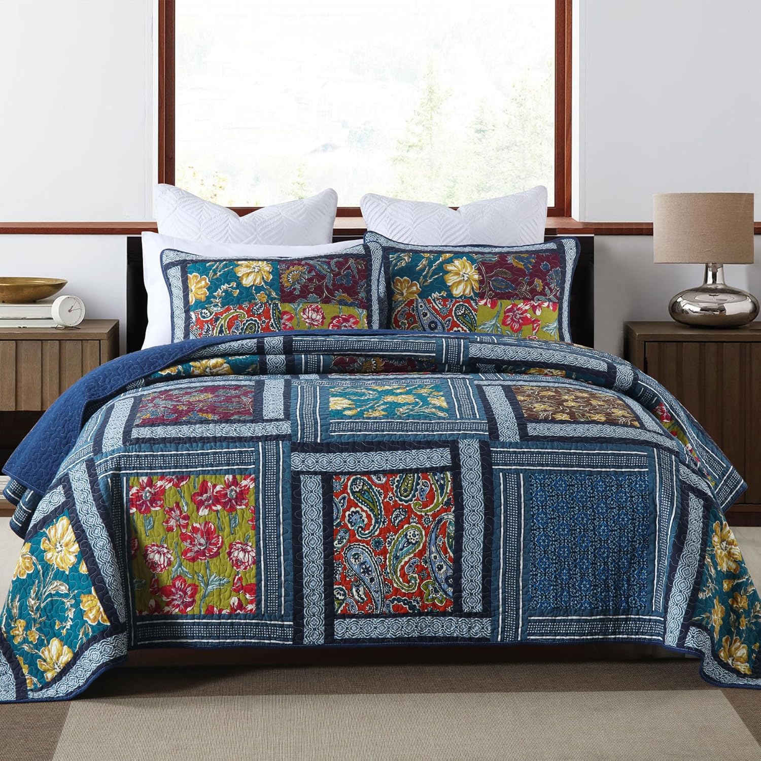 Secgo Queen Comforter Set for Bed - 100% Cotton Quilts Queen Size, Green, Sage Bedspreads (90 * 98 Inch) with 2 Pillow Shams, Patchwork Reversible Lightweight Bedding - Image 24