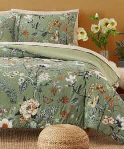 CASAAGUSTO Full Size Comforter Sets-7 Pieces Green Floral Bedding Sets, Bed in a Bag Full with Botanical Butterfly Comforter, Sheets, Pillowcases & Shams for All Seasons