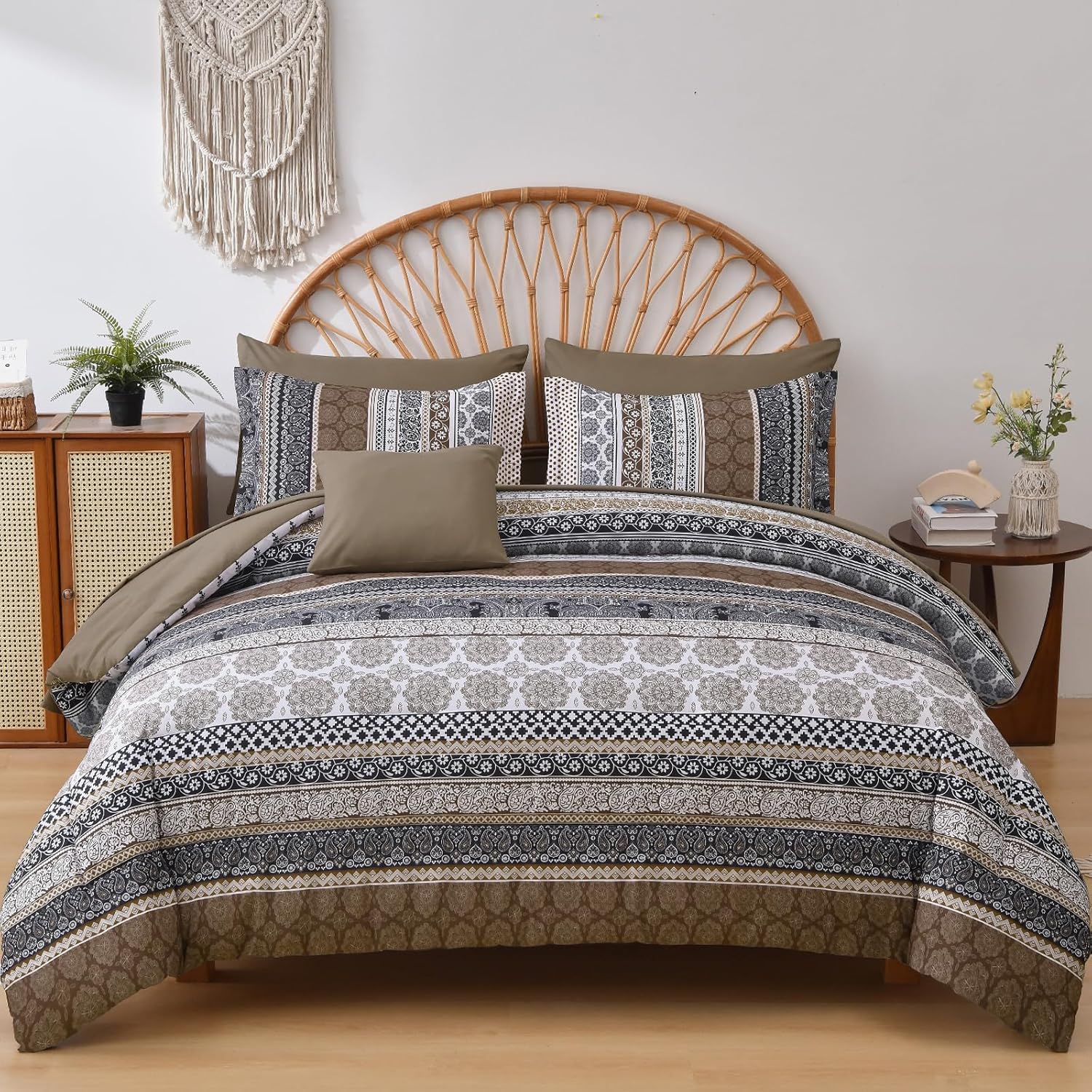 Cottolester Boho Comforter Set Full Size 8 Piece Bed in a Bag Bohemian Striped Bedding Quilt Set Aqua Paisley Floral Comforter and Sheet Set,Soft Microfiber Complete Bedding Sets for All Season - Image 23