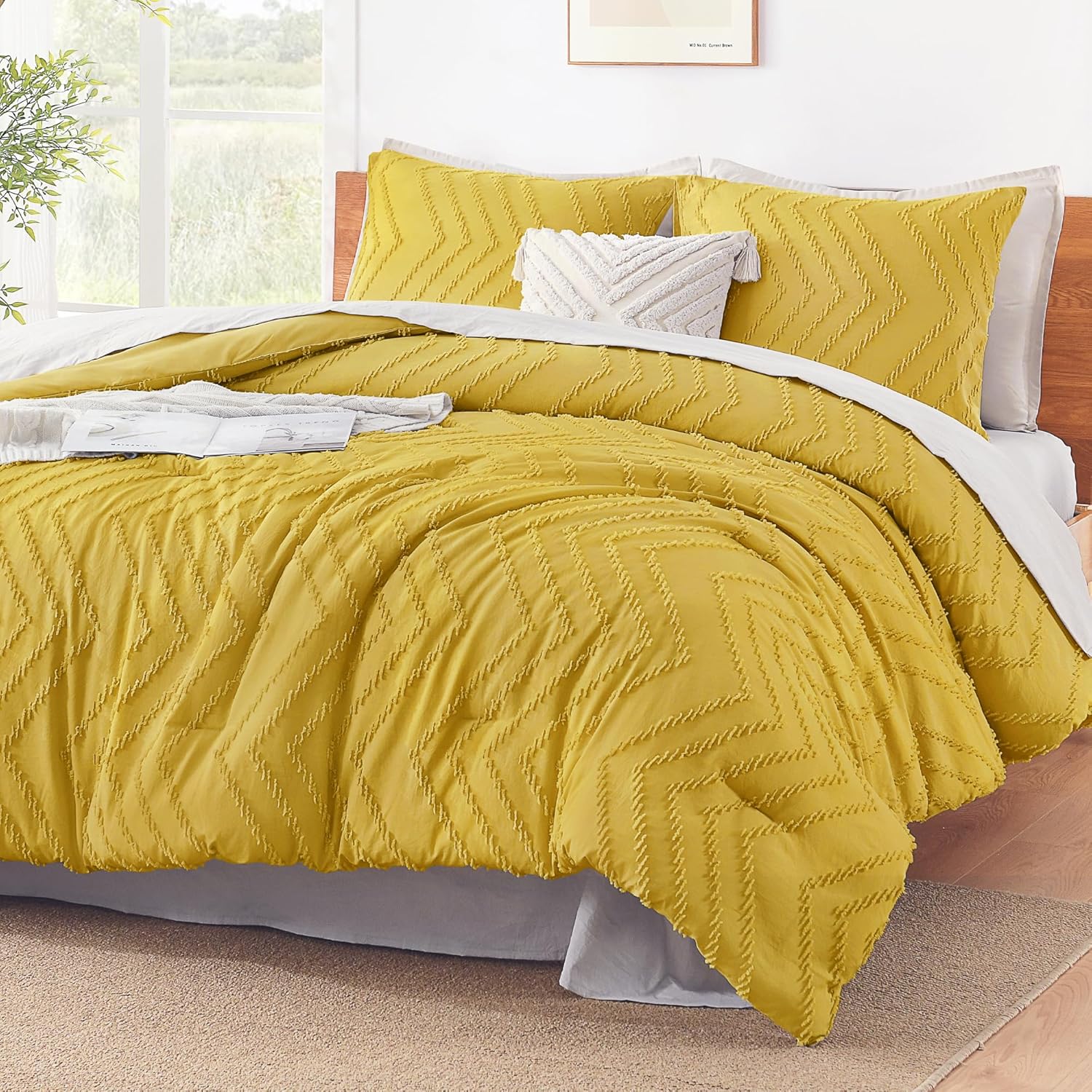 Litanika Queen Comforter Set Beige, 3 Pieces Lightweight Comforters Queen Size Chevron Tufted Bedding Comforter Set, Fluffy Bed Set - Image 29