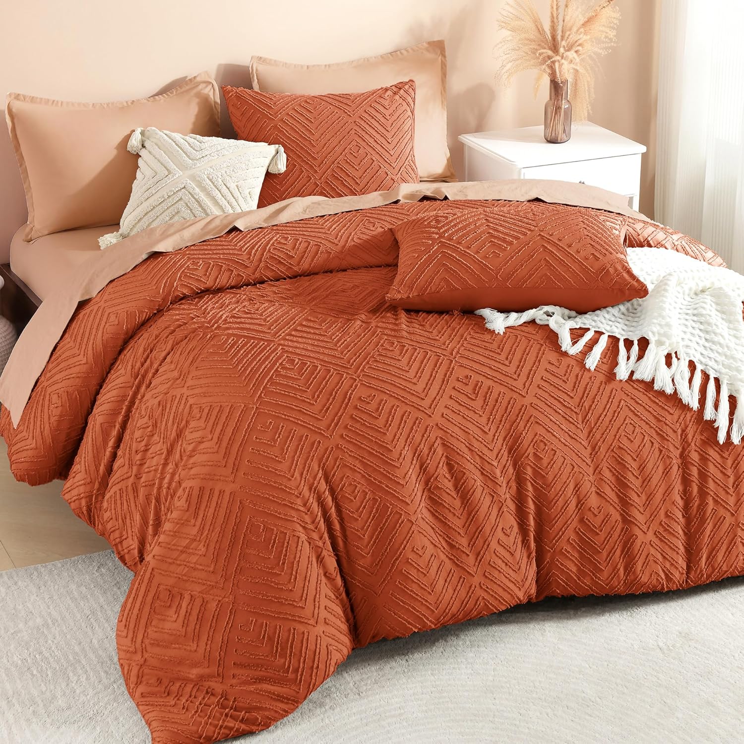 Litanika California King Comforter Set Beige, 3 Pieces Cream Tufted Boho Farmhouse Bedding Comforter Sets, Lightweight Fluffy Comforter Bed Set for All Season (104x96In Comforter and 2 Pillowcases) - Image 17