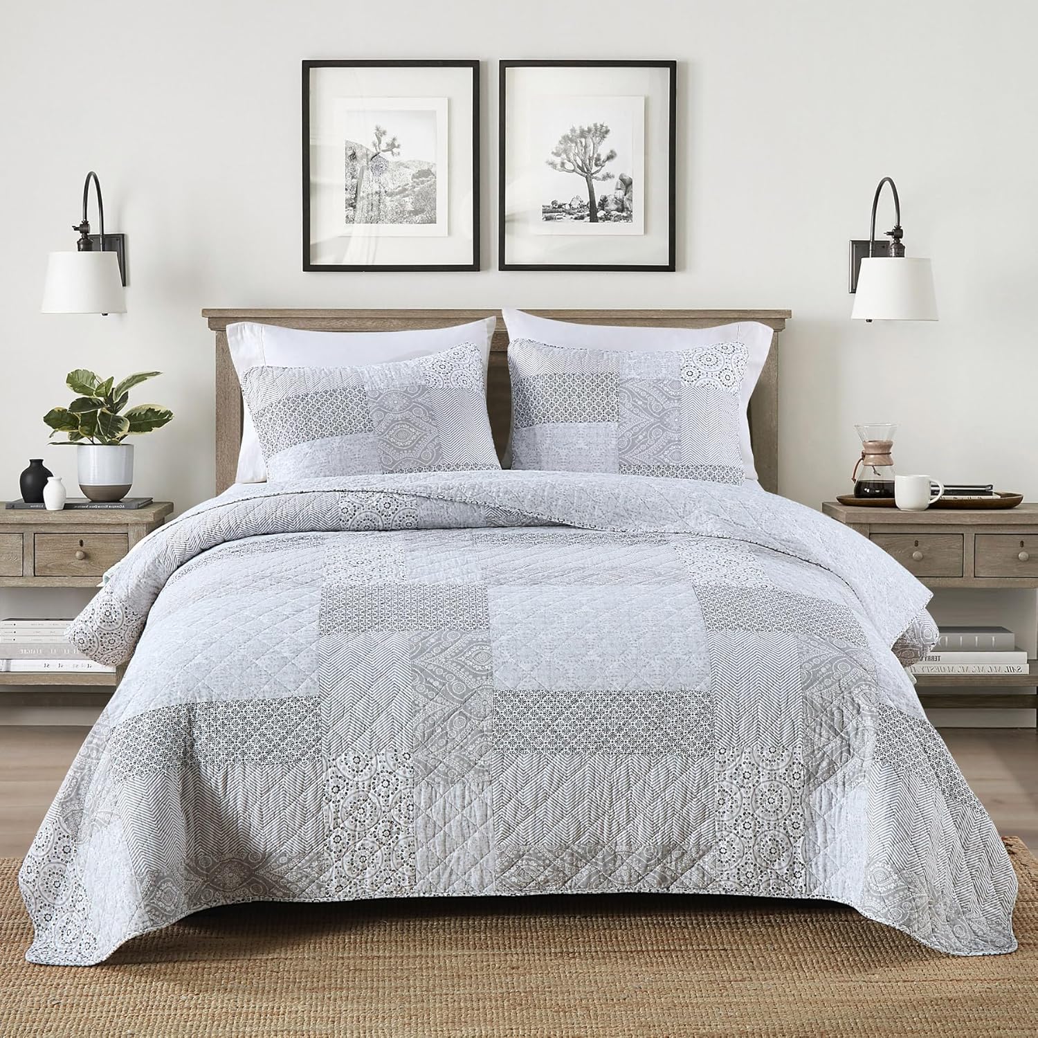 Secgo Queen Comforter Set for Bed - 100% Cotton Quilts Queen Size, Green, Sage Bedspreads (90 * 98 Inch) with 2 Pillow Shams, Patchwork Reversible Lightweight Bedding - Image 18