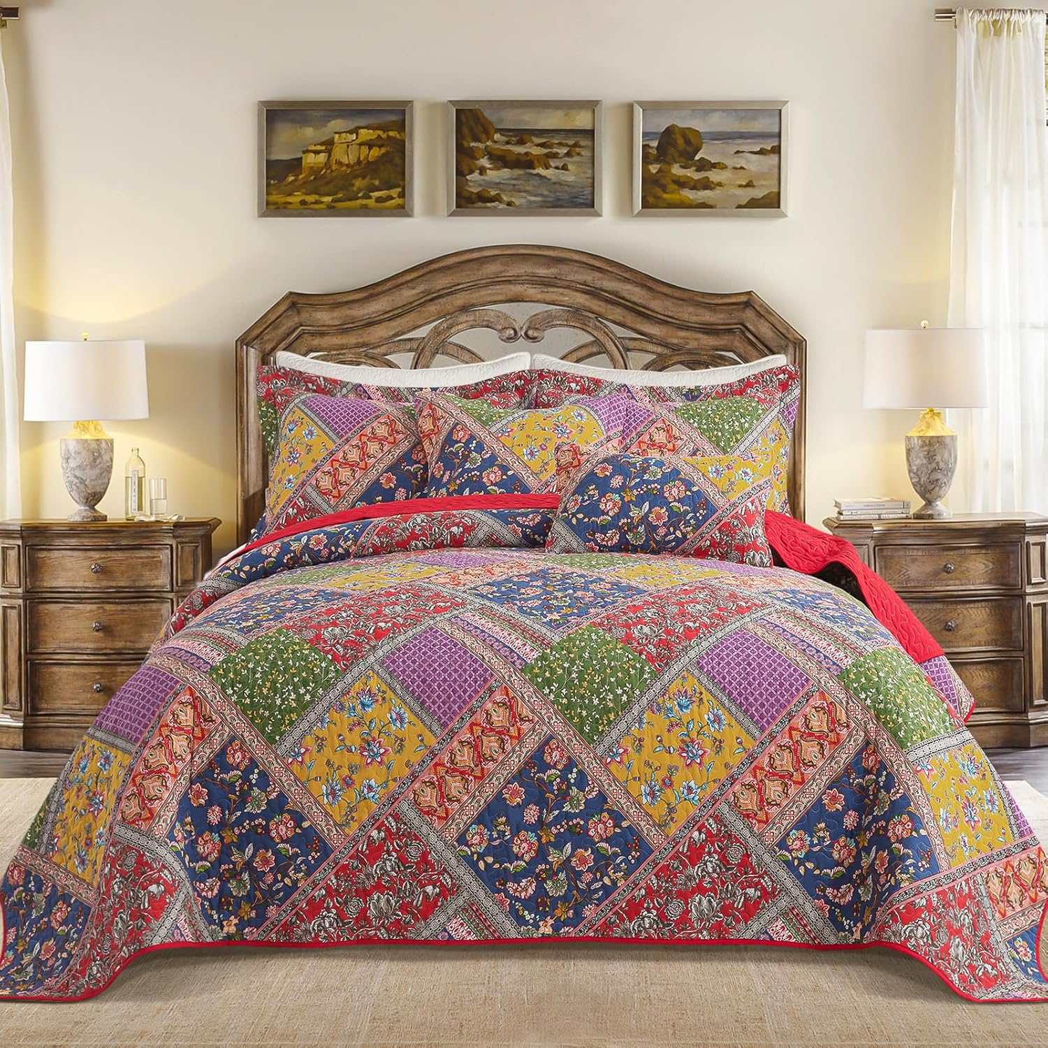 BEDIFANY Cotton King Size Quilt Sets, Lightweight King Quilt Bedding Set (98 x 106 inch) Garden Style Floral Bedspread King Size Coverlet Set for Bed Decorations - All Seasons, 3 Pieces - Image 15