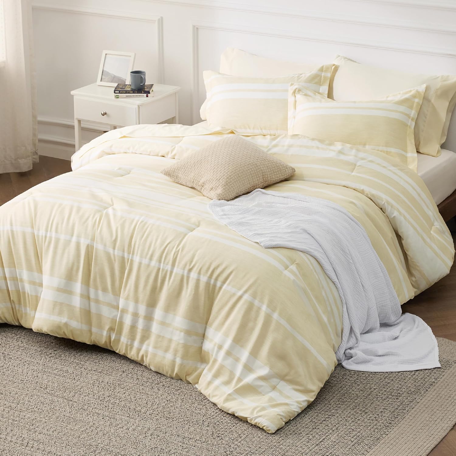 Bedsure Queen Comforter Set 7 Pieces, Blue Striped Bedding Set for All Seasons, Reversible, Cationic Dyeing Bed in a Bag with Comforter, Sheets, Pillowcases & Shams - Image 28