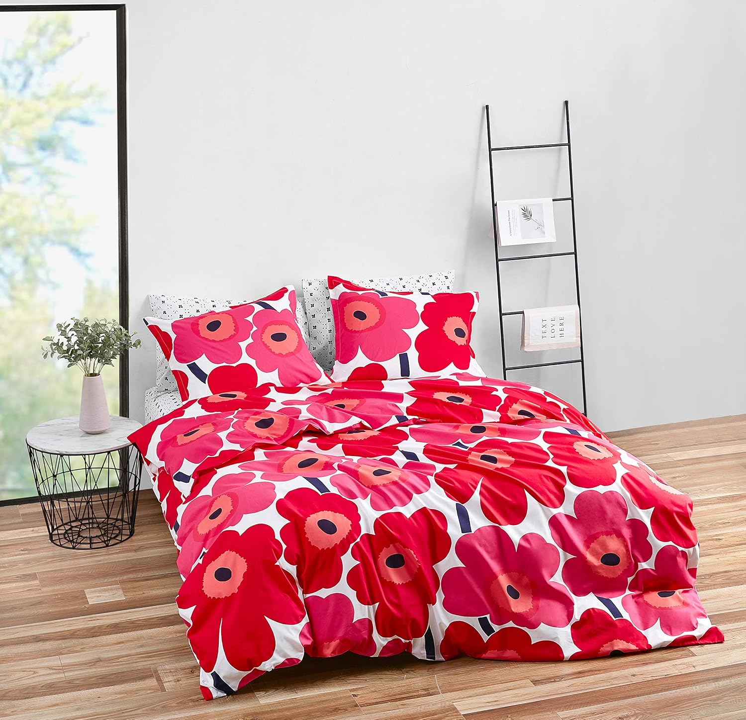MARIMEKKO - King Comforter Set, 100% Cotton Bedding with a Naturally Soft Feel, Medium Weight for Year Round Comfort, 3 Piece Bed Set with Matching Pillowcases (Unikko Red) - Image 2
