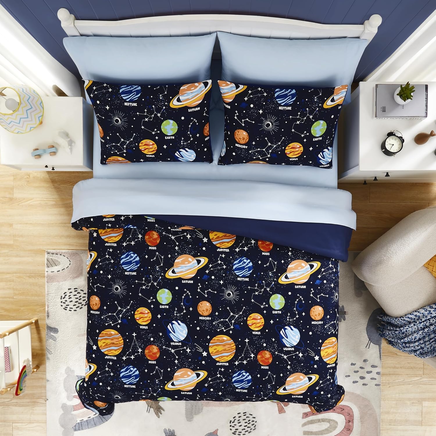 Twin Kids Comforter Set - 5 Pieces Twin Bedding Sets for Boys, Glow in The Dark Space Bed in A Bag with Sheets - Image 3