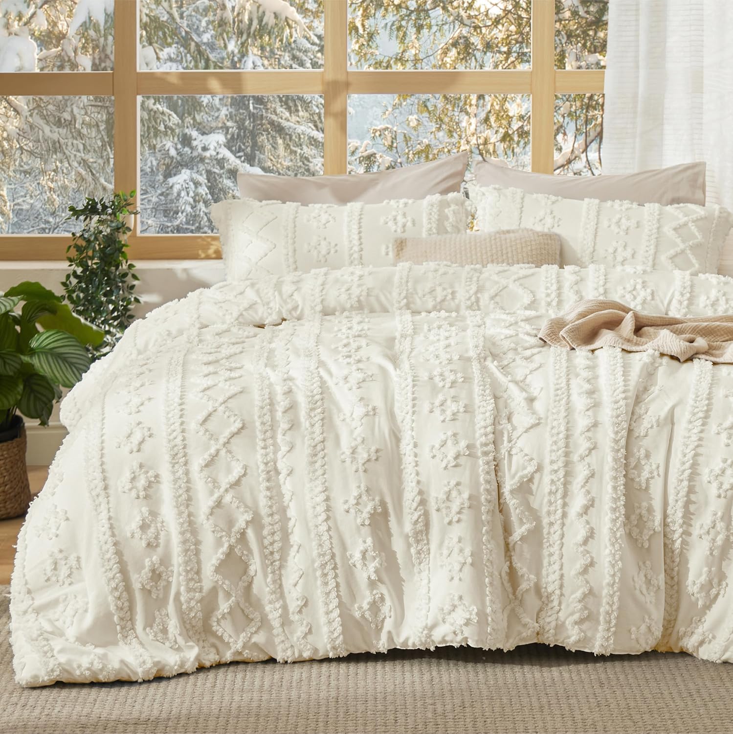Bedsure Tufted Boho Comforter Set Twin Size - Beige Boho Bed Set, GentleSoft™ 2 Pieces Farmhouse Shabby Chic Embroidery Bedding, Gifts for Woman, Soft Jacquard Twin Comforter for All Seasons - Image 11