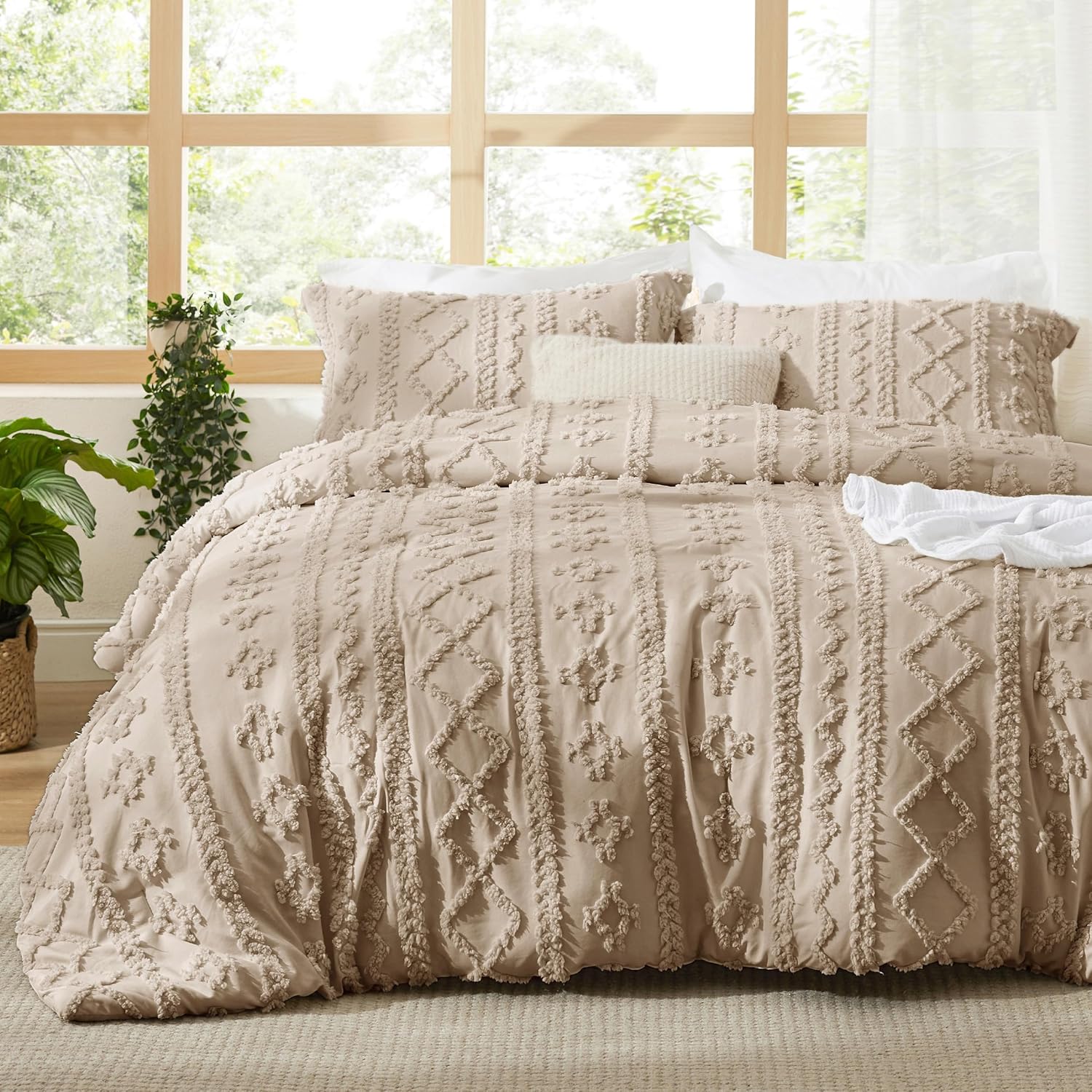 Bedsure Tufted Boho Comforter Set Twin Size - Beige Boho Bed Set, GentleSoft™ 2 Pieces Farmhouse Shabby Chic Embroidery Bedding, Gifts for Woman, Soft Jacquard Twin Comforter for All Seasons - Image 30