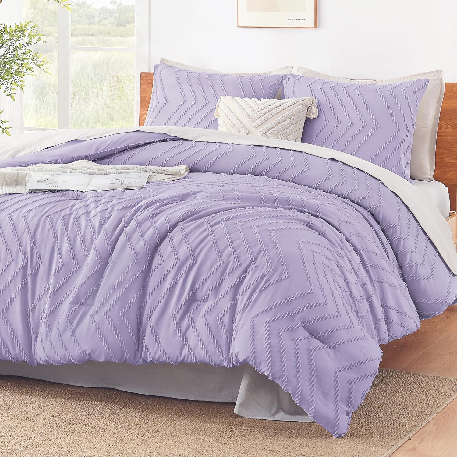 Litanika Queen Comforter Set Beige, 3 Pieces Lightweight Comforters Queen Size Chevron Tufted Bedding Comforter Set, Fluffy Bed Set - Image 20