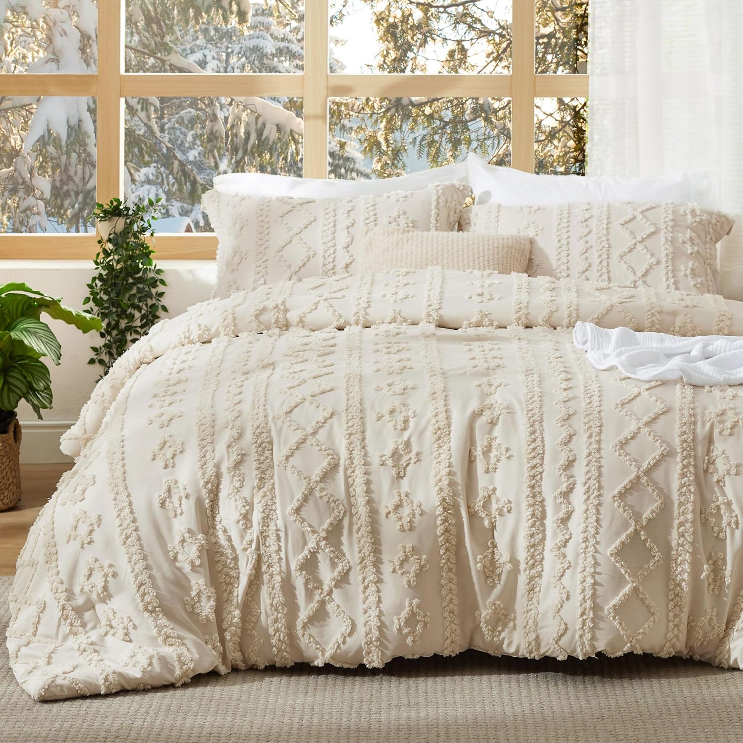 Bedsure Tufted Boho Comforter Set Twin Size - Beige Boho Bed Set, GentleSoft™ 2 Pieces Farmhouse Shabby Chic Embroidery Bedding, Gifts for Woman, Soft Jacquard Twin Comforter for All Seasons - Image 29