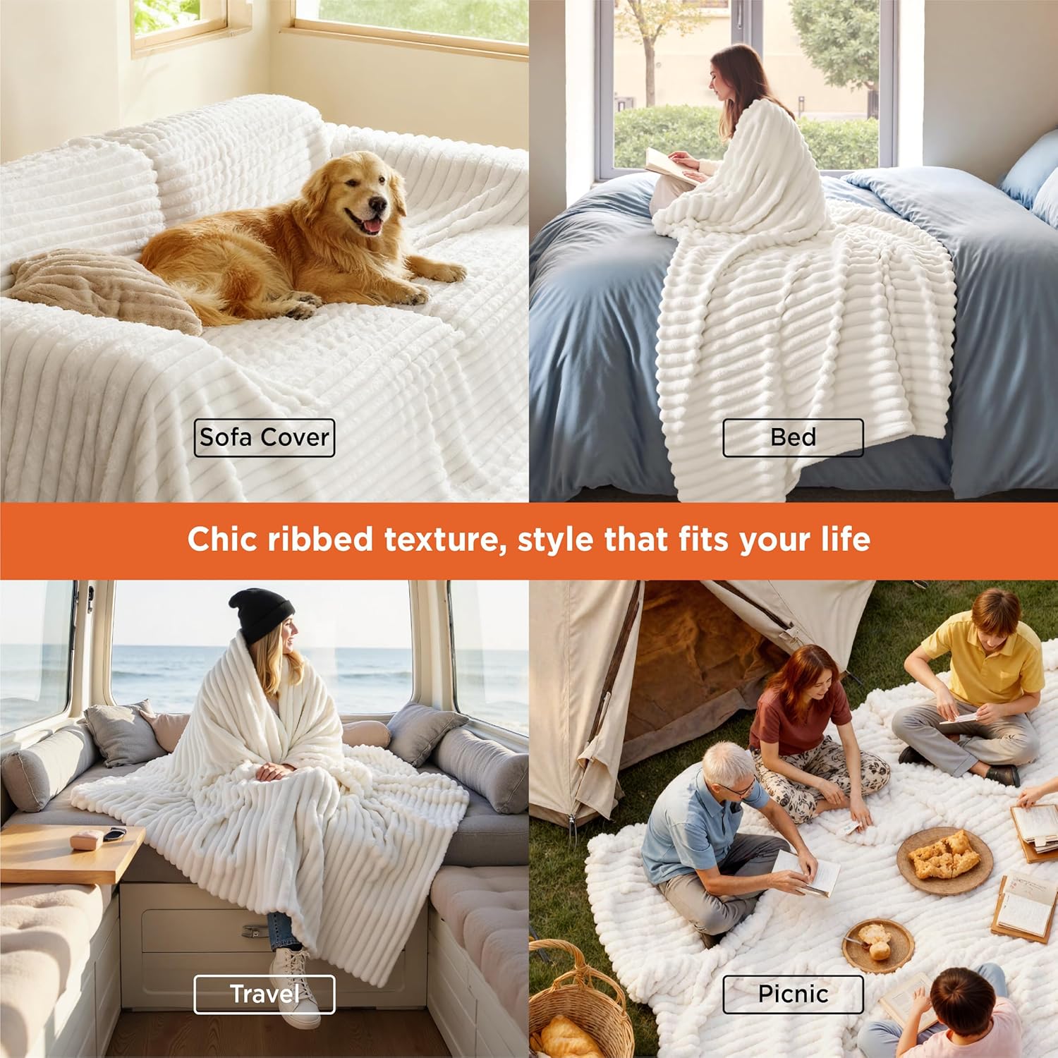 Bedsure GentleSoft King Size Blanket for Bed - Cozy Soft Blankets for Women, Cute Large Bedding Fleece Throws for Girls, Off White, 108x90 Inches - Image 4