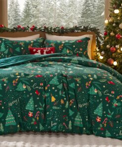 Bedsure Christmas Comforter Set Queen - Christmas Bed Set with Festival Forest, Soft Bedding for Holiday, 3 Pieces, 1 Soft Trees Printed Comforter and 2 Pillow Shams