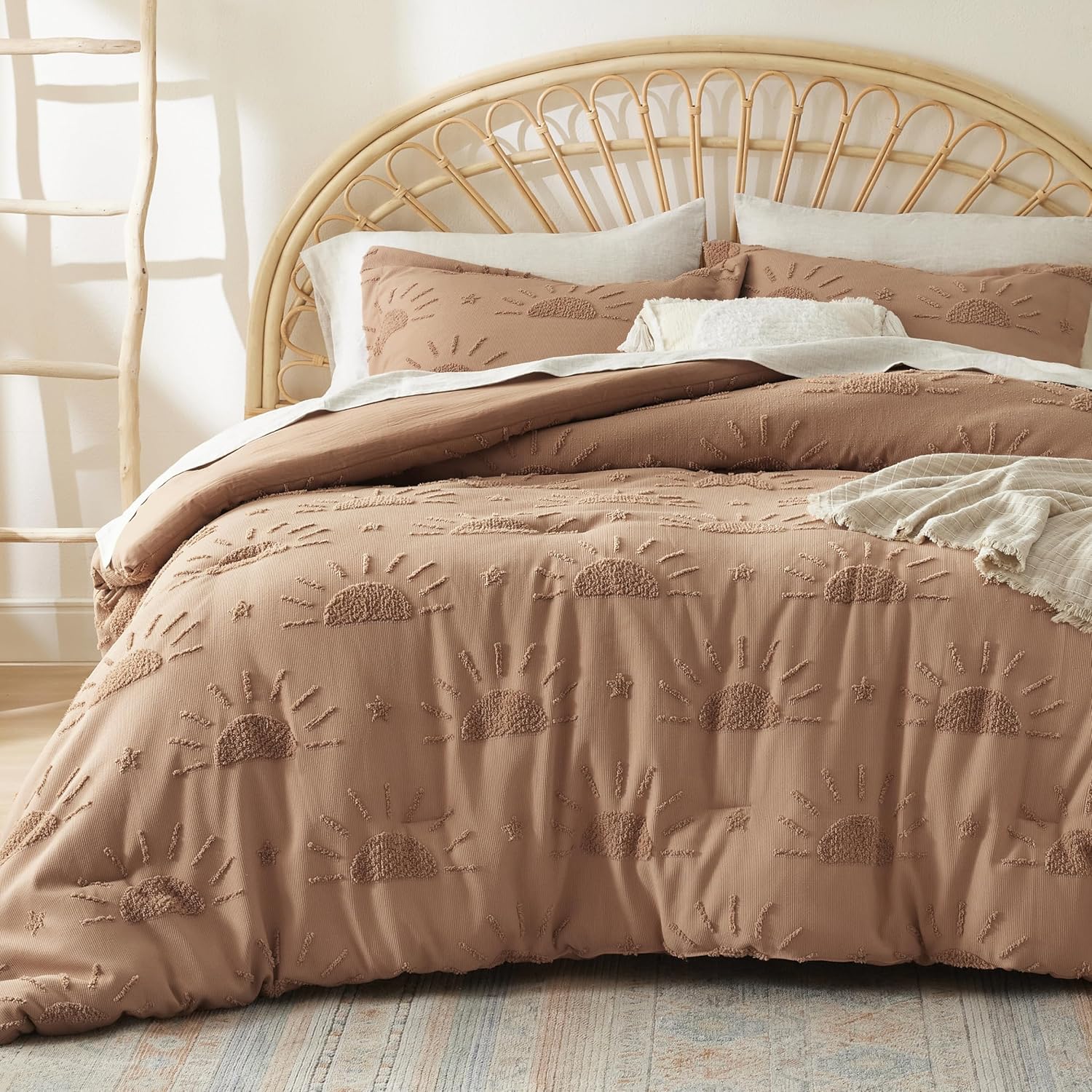 Bedsure King Size Comforter Set Beige, Boho Tufted Bed Set, Checkered Farmhouse Shabby Chic Bedding, 3 Pieces, 1 Plaid Geometric Comforter and 2 Pillow Shams - Image 25