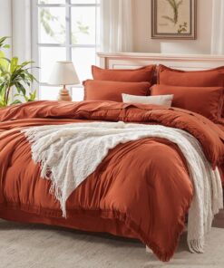 Andency Queen Comforter Set with Sheets Burnt Orange - 7 Pieces Boho Tassel Bed in a Bag Soft Lightweight Bedding Sets, Terracotta Rust Fringe Bed Set with Comforter, Sheets, Pillowcases & Shams