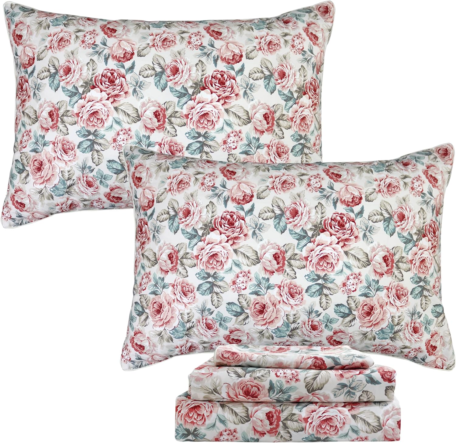 FADFAY Shabby Floral Bedding Elegant Peony Sheets Set Luxury Bedding Collections 800 Thread Count 100% Egyptian Cotton Deep Pocket, 4 Piece-Queen Size - Image 36