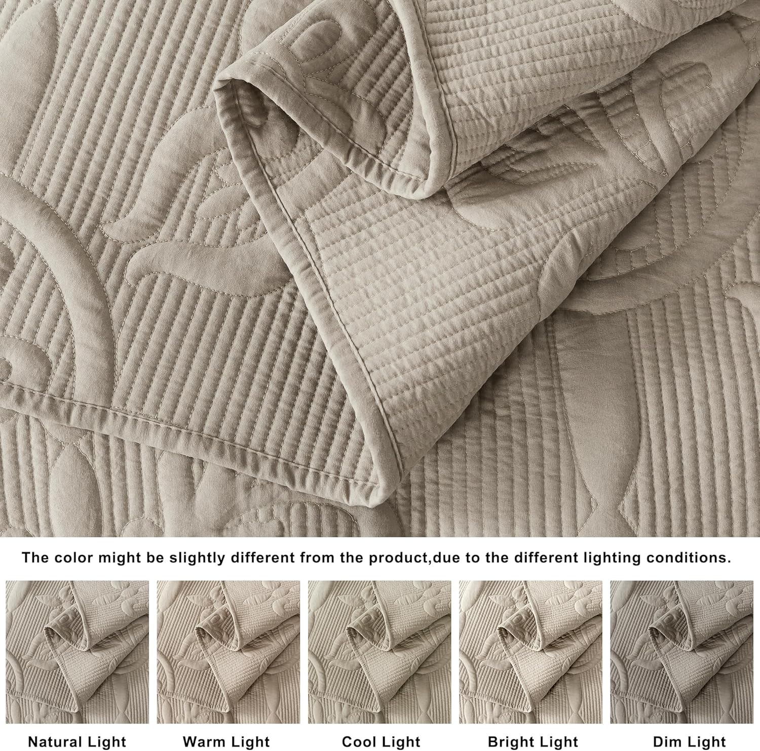 B2EVER Beige Damask Quilt Twin Size Bedding Sets with 1 Pillow Sham, Boho Bedspread Lightweight Soft Farmhouse Vintage Bohemian Coverlet Retro Jacquard Pattern Bed Cover for All Season, 2 Pieces - Image 5