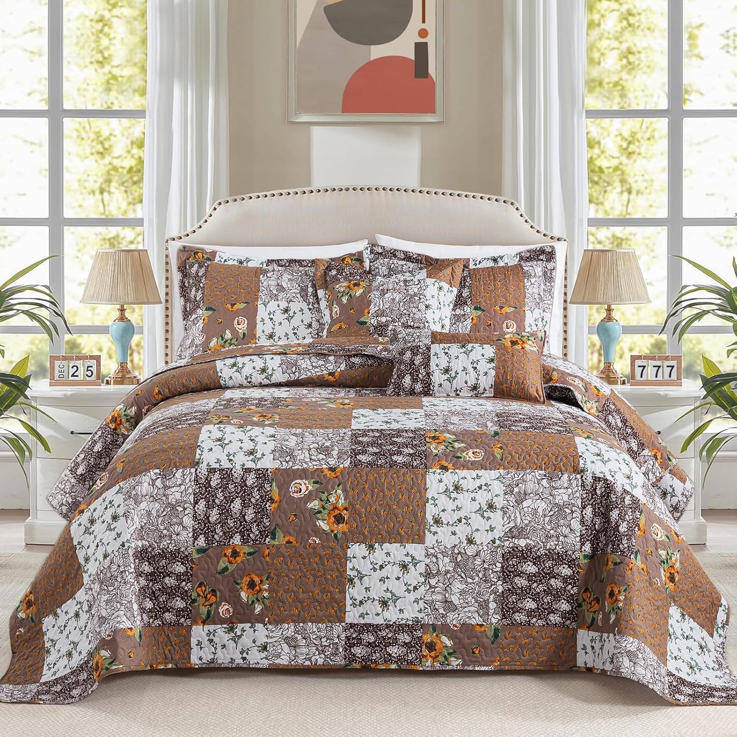 BEDIFANY Cotton King Size Quilt Sets, Lightweight King Quilt Bedding Set (98 x 106 inch) Garden Style Floral Bedspread King Size Coverlet Set for Bed Decorations - All Seasons, 3 Pieces - Image 21