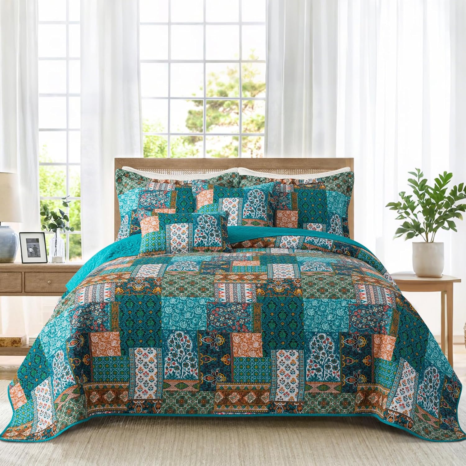 BEDIFANY Cotton King Size Quilt Sets, Lightweight King Quilt Bedding Set (98 x 106 inch) Garden Style Floral Bedspread King Size Coverlet Set for Bed Decorations - All Seasons, 3 Pieces - Image 9