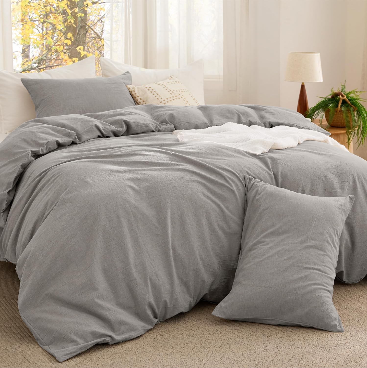 Bedsure Comforter Set Queen Size Grayish Olive Green - Cotton Fabric with Microfiber Inner Fill, Queen Comforter Set for All Seasons, 3 Pieces, 1 Comforter (90"x90") and 2 Pillow Cases (20"x26") - Image 14