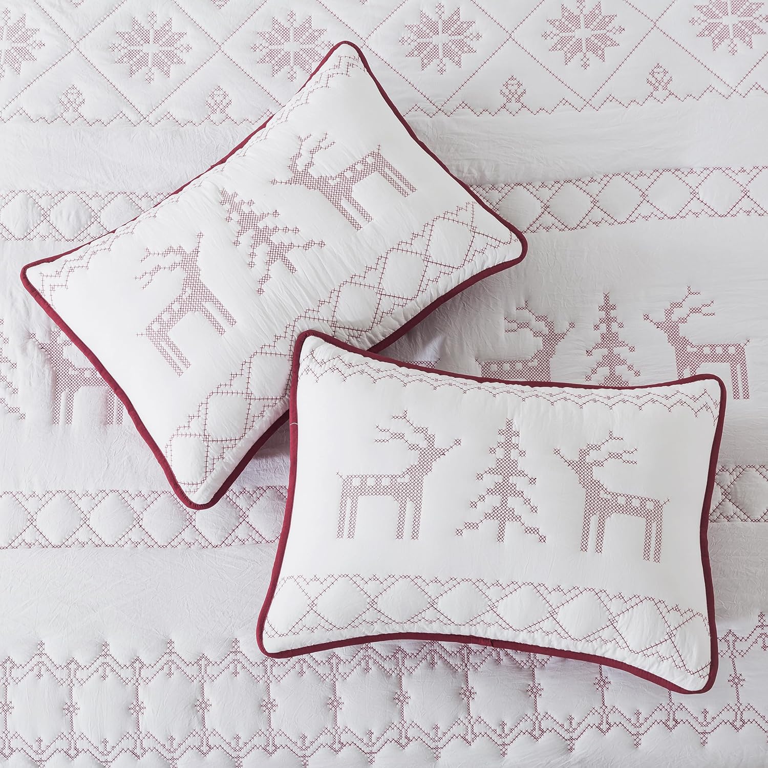 WDCOZY Red Christmas Oversized California King Size Quilt Bedding Sets with Pillow Shams, Cal King Soft Lightweight Bedspread Coverlet, 3 Pieces, 118x106 inches - Image 6