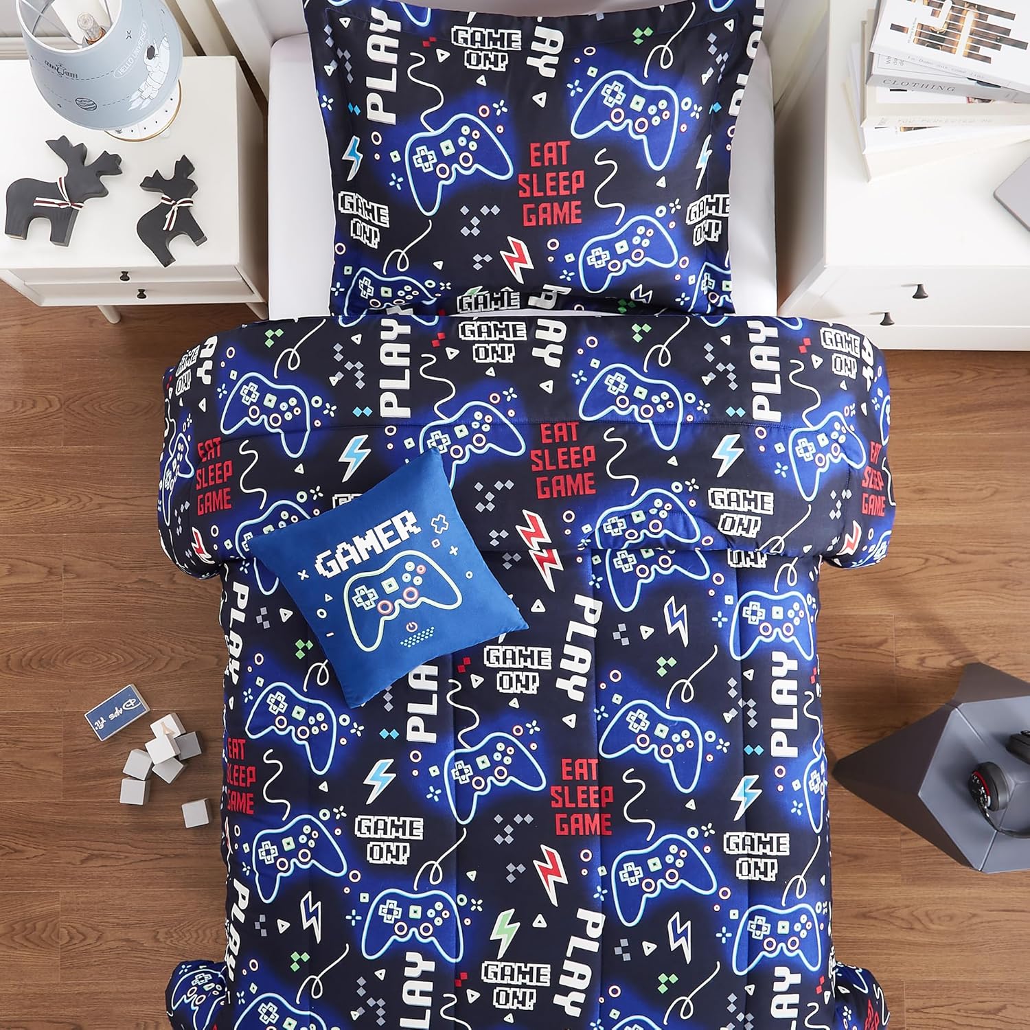 Kids Comforter Set Twin Size for Boys, Glow in The Dark Gamer Bedding Set 1 Comforter, 1 Decor Pillow, 1 Pillow Sham, Twin XL Comforter Set Dorm Bedding - Image 3