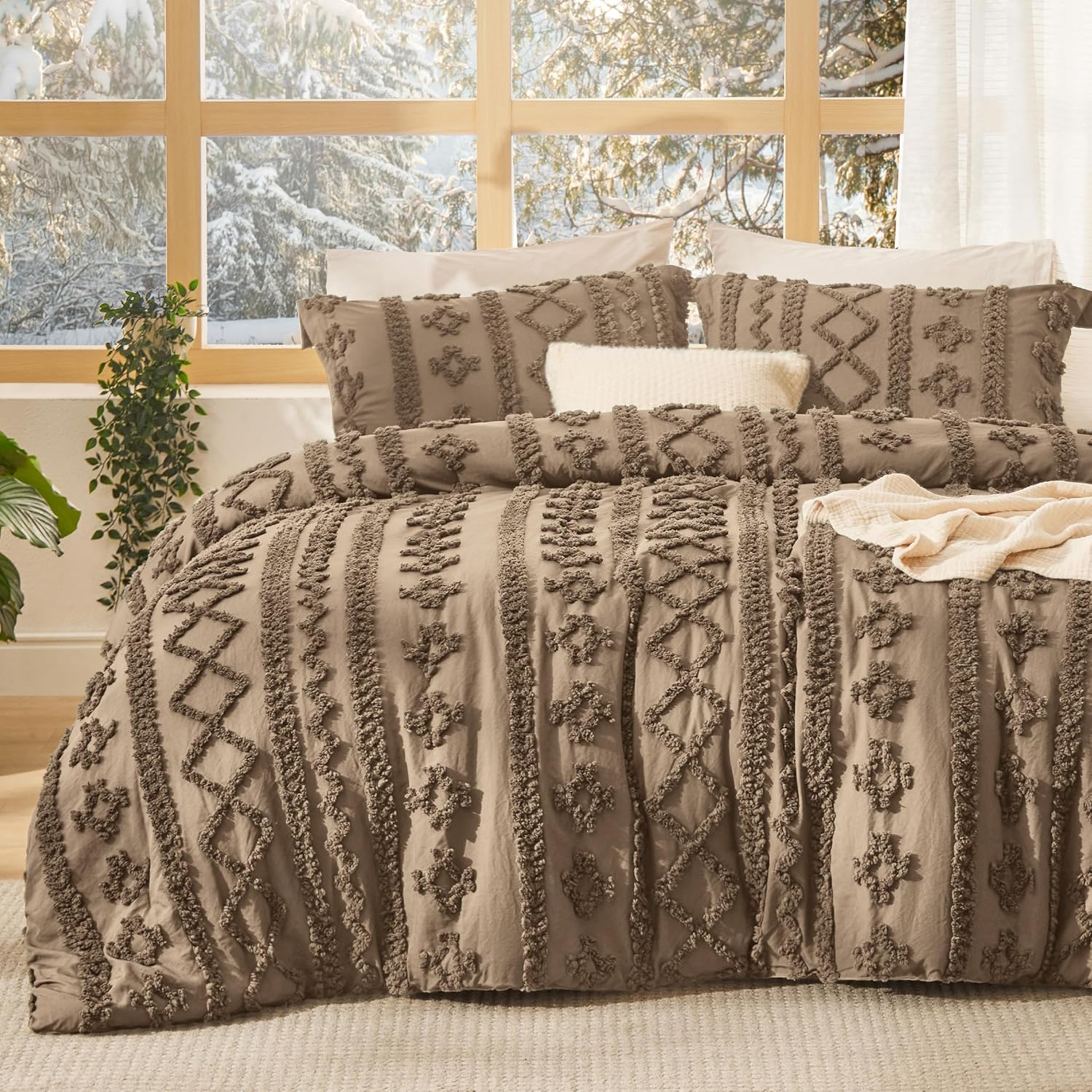 Bedsure Tufted Boho Comforter Set Twin Size - Beige Boho Bed Set, GentleSoft™ 2 Pieces Farmhouse Shabby Chic Embroidery Bedding, Gifts for Woman, Soft Jacquard Twin Comforter for All Seasons - Image 41
