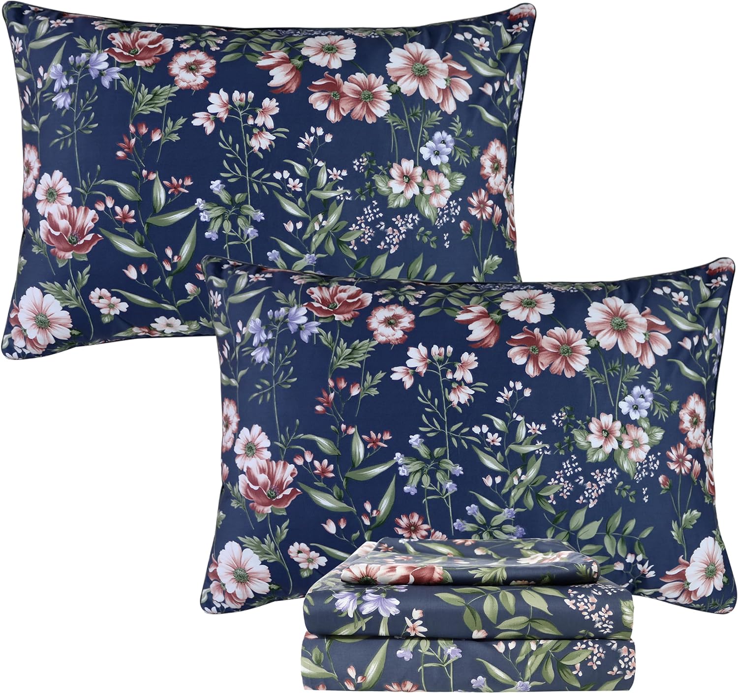 FADFAY Shabby Floral Bedding Elegant Peony Sheets Set Luxury Bedding Collections 800 Thread Count 100% Egyptian Cotton Deep Pocket, 4 Piece-Queen Size - Image 32