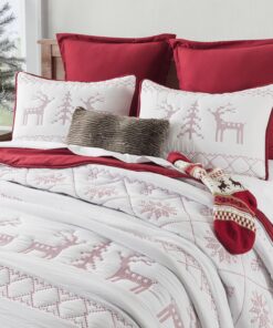 WDCOZY Red Christmas Oversized California King Size Quilt Bedding Sets with Pillow Shams, Cal King Soft Lightweight Bedspread Coverlet, 3 Pieces, 118x106 inches