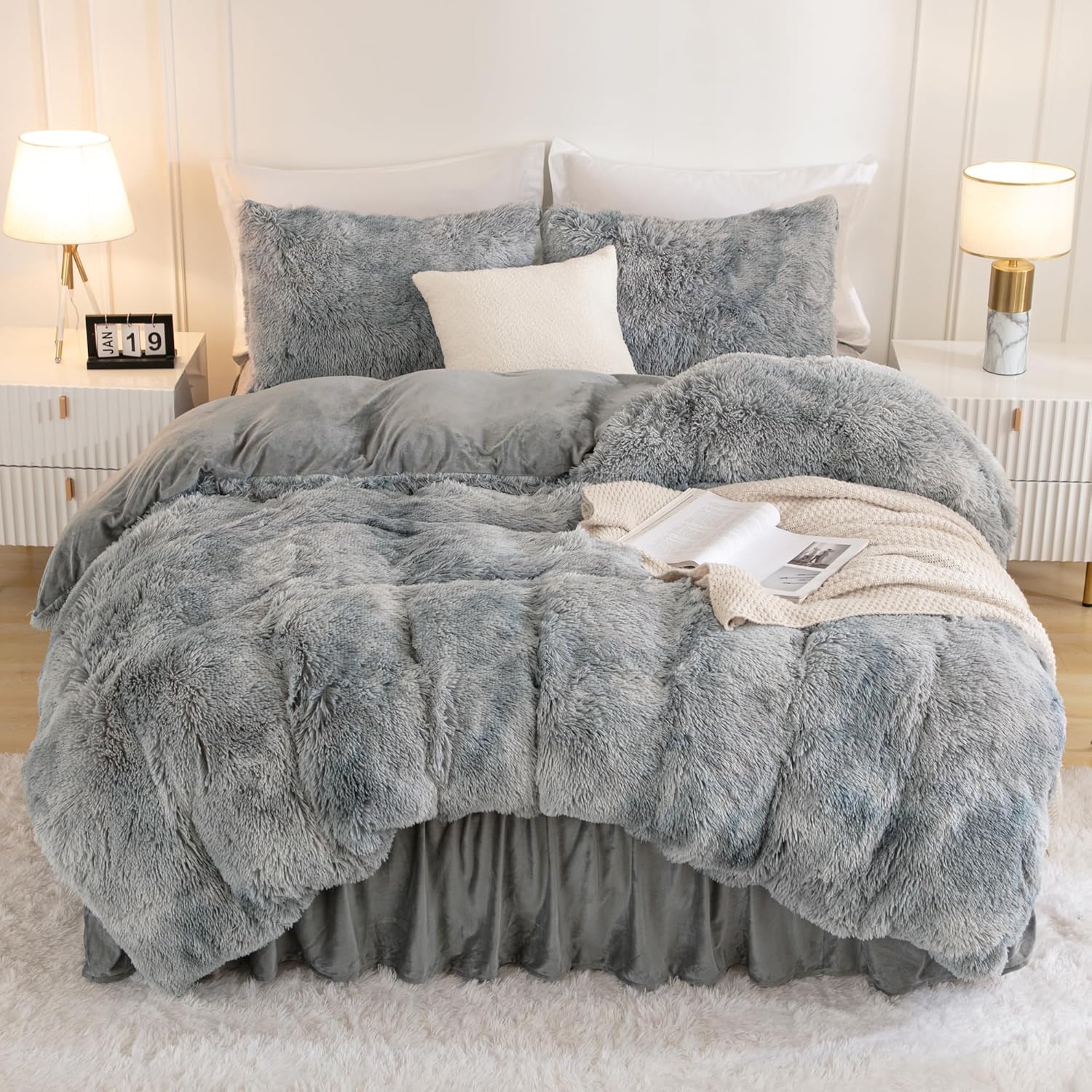 Andency Queen Comforter Set Black, Fluffy Winter Faux Fur Warm Soft Plush Bedding Comforter Set (1 Velvet Comforter & 2 Pillowcases), Fuzzy Thick Heavy Puffy Comforters Bed Set - Image 12