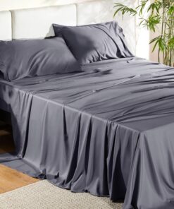 Bedsure King Size Sheets Set, Cooling Sheets for Hot Sleepers, Rayon Derived from Bamboo, Breathable & Soft, Deep Pocket Up to 16 Inches, Hotel Luxury Silky Bedding, Dark Grey