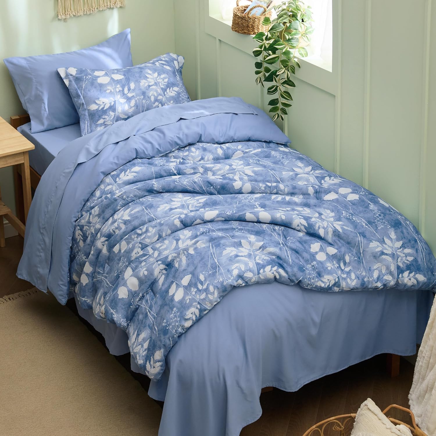 Bedsure Queen Comforter Set - 7 Pieces Floral Sage Green Soft Bedding Sets, Queen Bed in a Bag with Botanical Flowers Comforter, Sheets, Pillowcases & Shams - Image 8