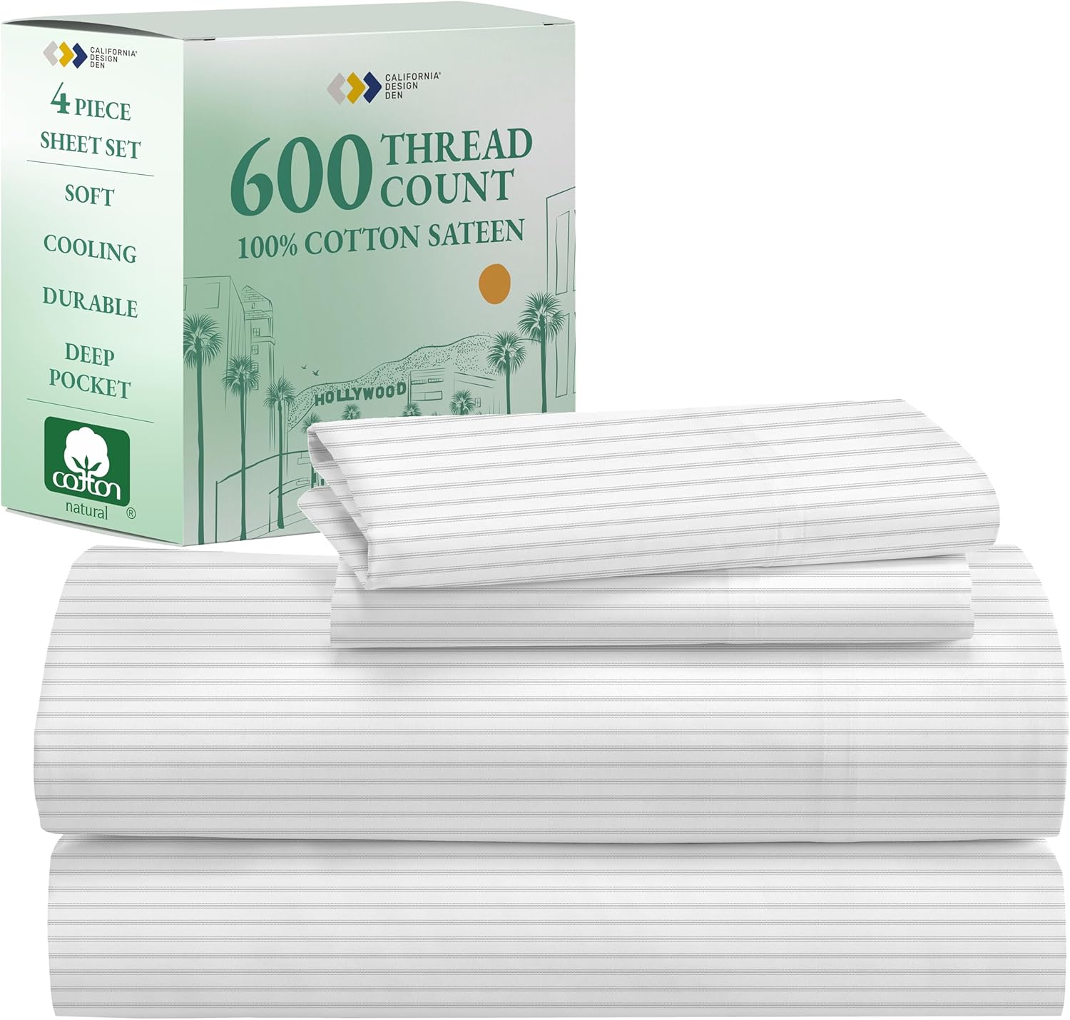 California Design Den Queen Sheet Set - Luxury 600 Thread Count Sateen, 100% Cotton Deep Pocket Queen Sheets with All Around Elastic, Snug Fit, Hotel Quality Bedding Set - White - Image 51