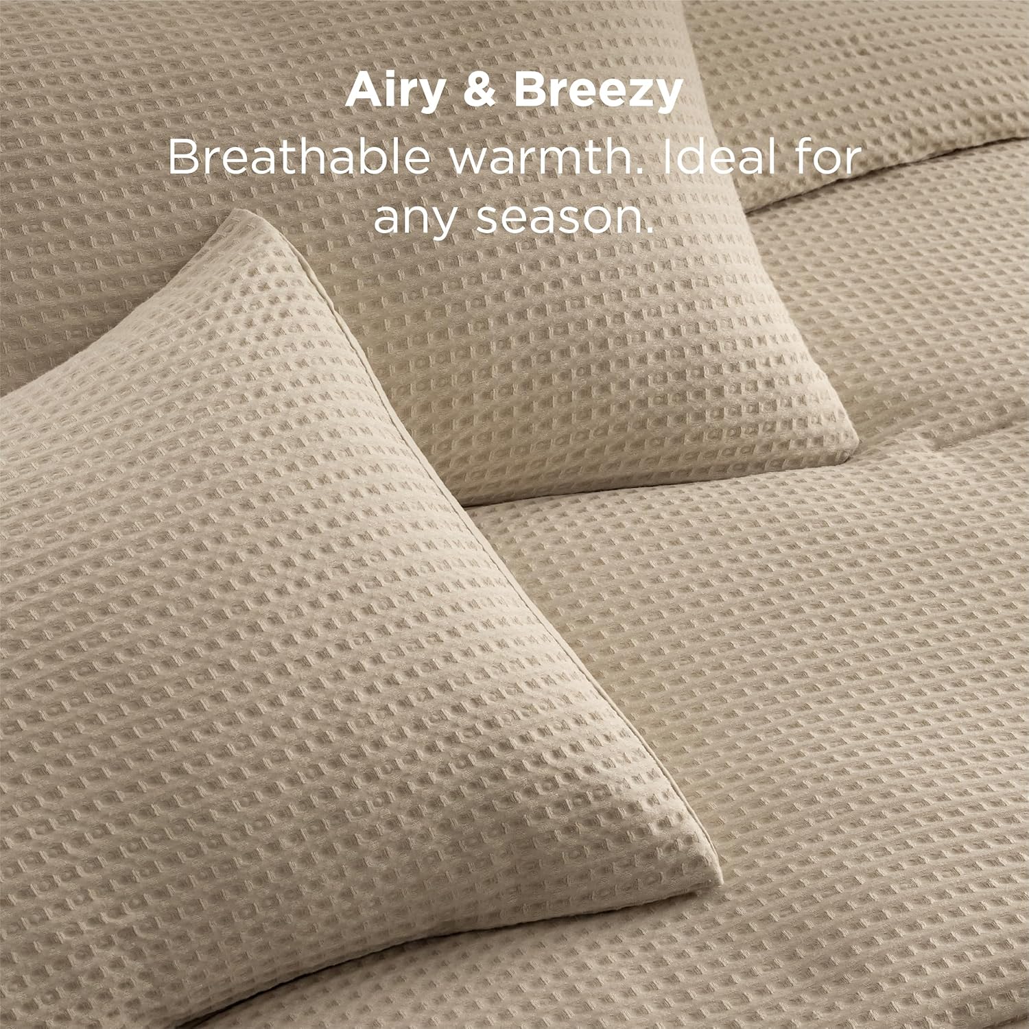 Bedsure Waffle Comforter Set Queen, Soft and Breathable Khaki Bedding Comforter Set, 3 Pieces, 1 Waffle Weave Comforter (90" x 90") and 2 Pillowcases(20" x 26") - Image 3