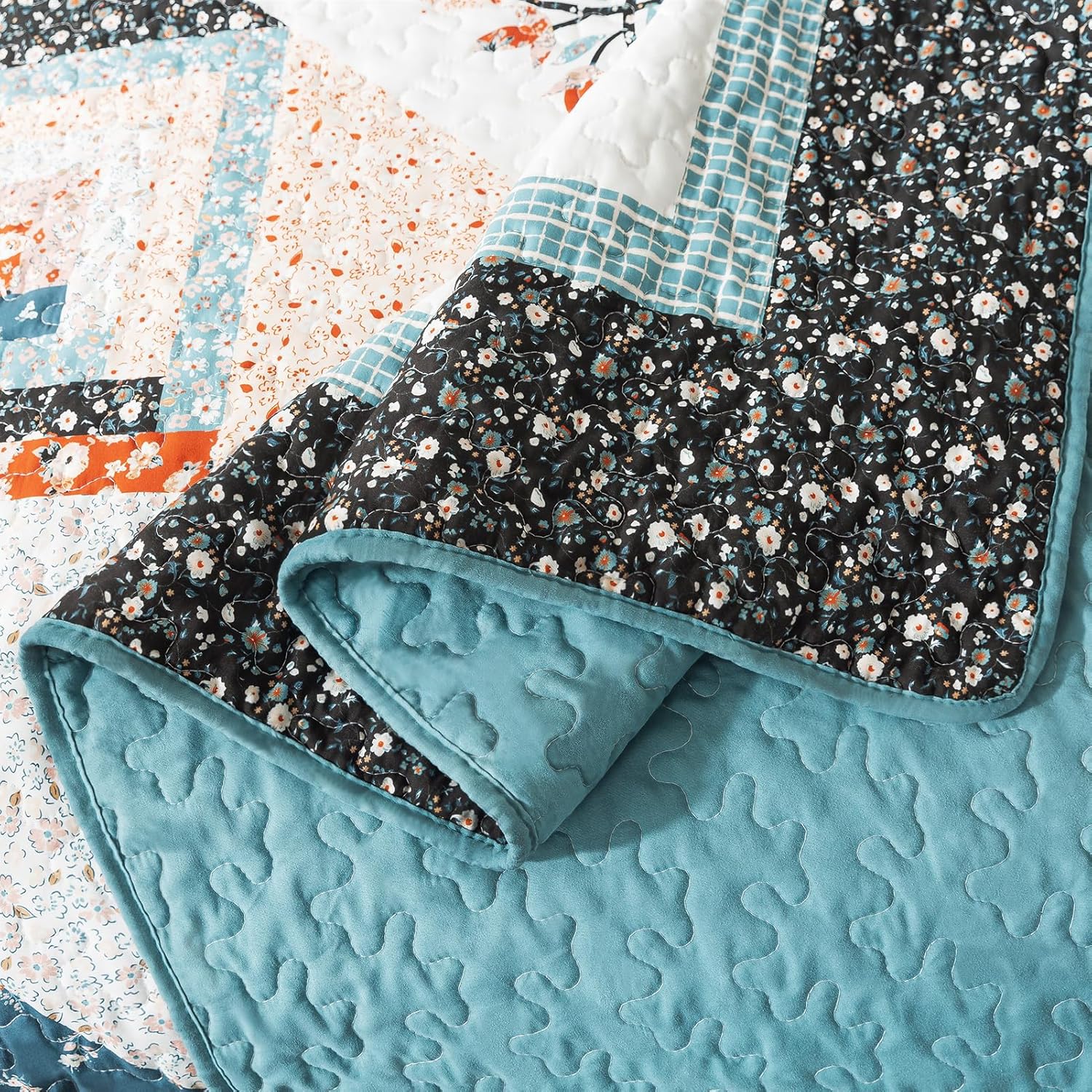 BEDIFANY Cotton King Size Quilt Sets, Lightweight King Quilt Bedding Set (98 x 106 inch) Garden Style Floral Bedspread King Size Coverlet Set for Bed Decorations - All Seasons, 3 Pieces - Image 4