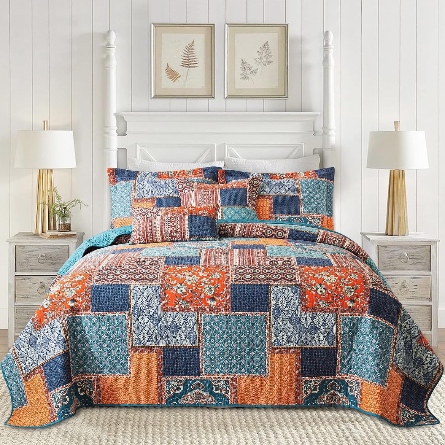 BEDIFANY Cotton King Size Quilt Sets, Lightweight King Quilt Bedding Set (98 x 106 inch) Garden Style Floral Bedspread King Size Coverlet Set for Bed Decorations - All Seasons, 3 Pieces - Image 32