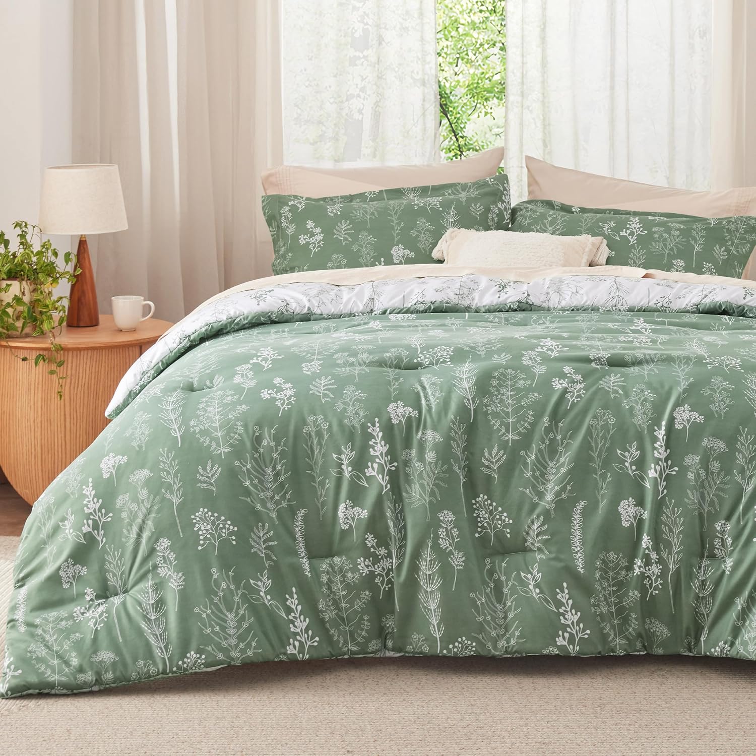 Bedsure Twin/Twin XL Comforter Set - Sage Green Bed Set, 2 Pieces Cute Floral Bedding, 1 Soft Reversible Botanical Flowers Comforter and 1 Pillow Sham - Image 27