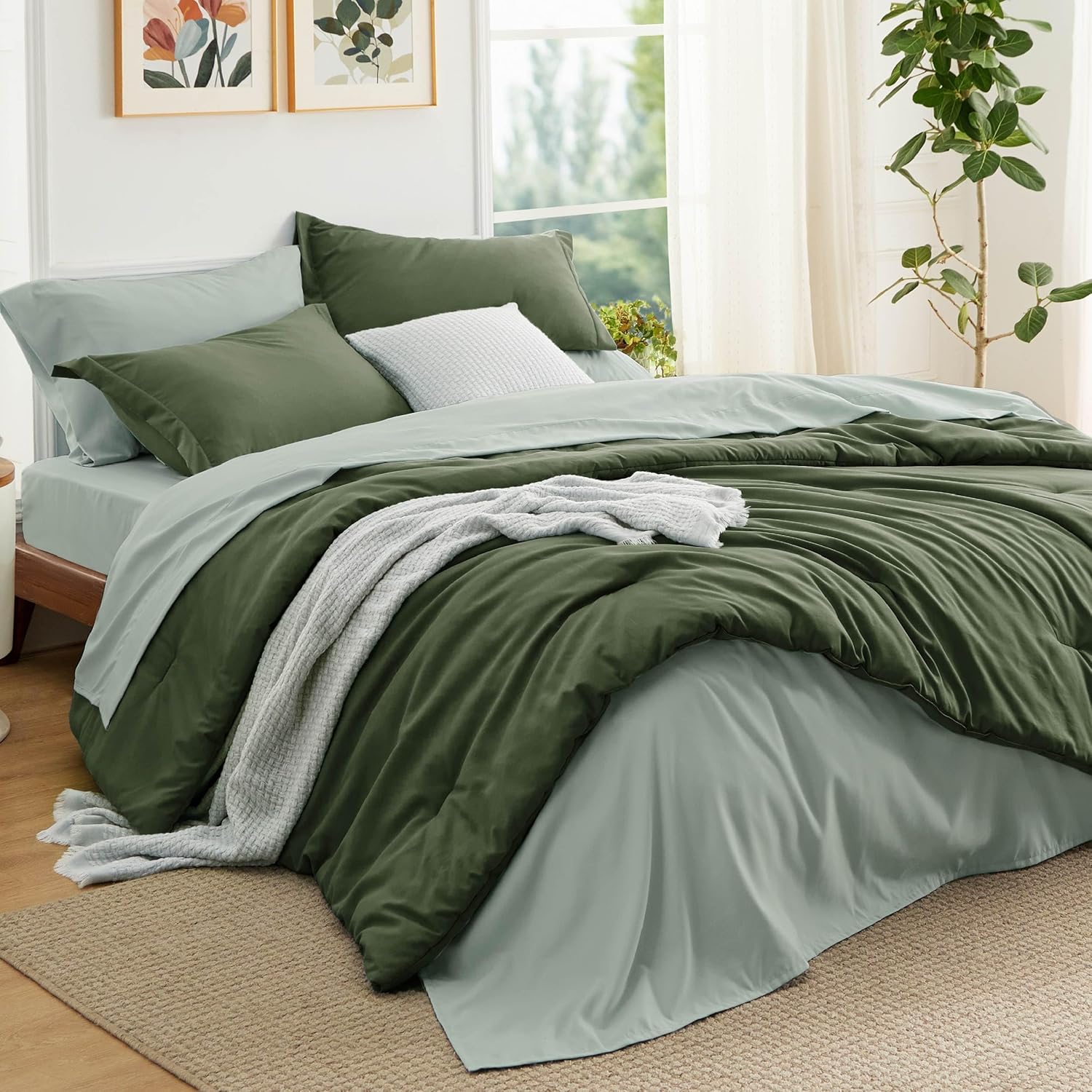 Bedsure Queen Comforter Set - 7 Pieces Grayish Blue Queen Bedding Set for All Seasons, Boho Contrasting Design Bed in a Bag with Comforter, Sheets, Pillowcases & Shams - Image 14